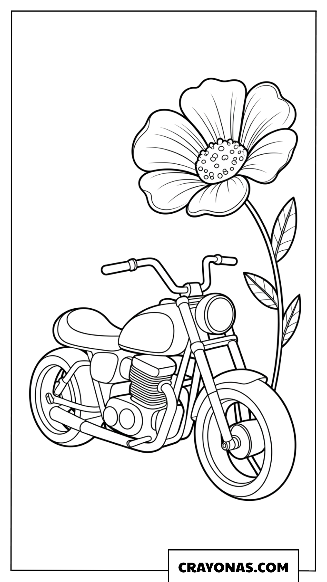 Easy Cartoon Motorcycle Next to a Giant Flower Coloring Page