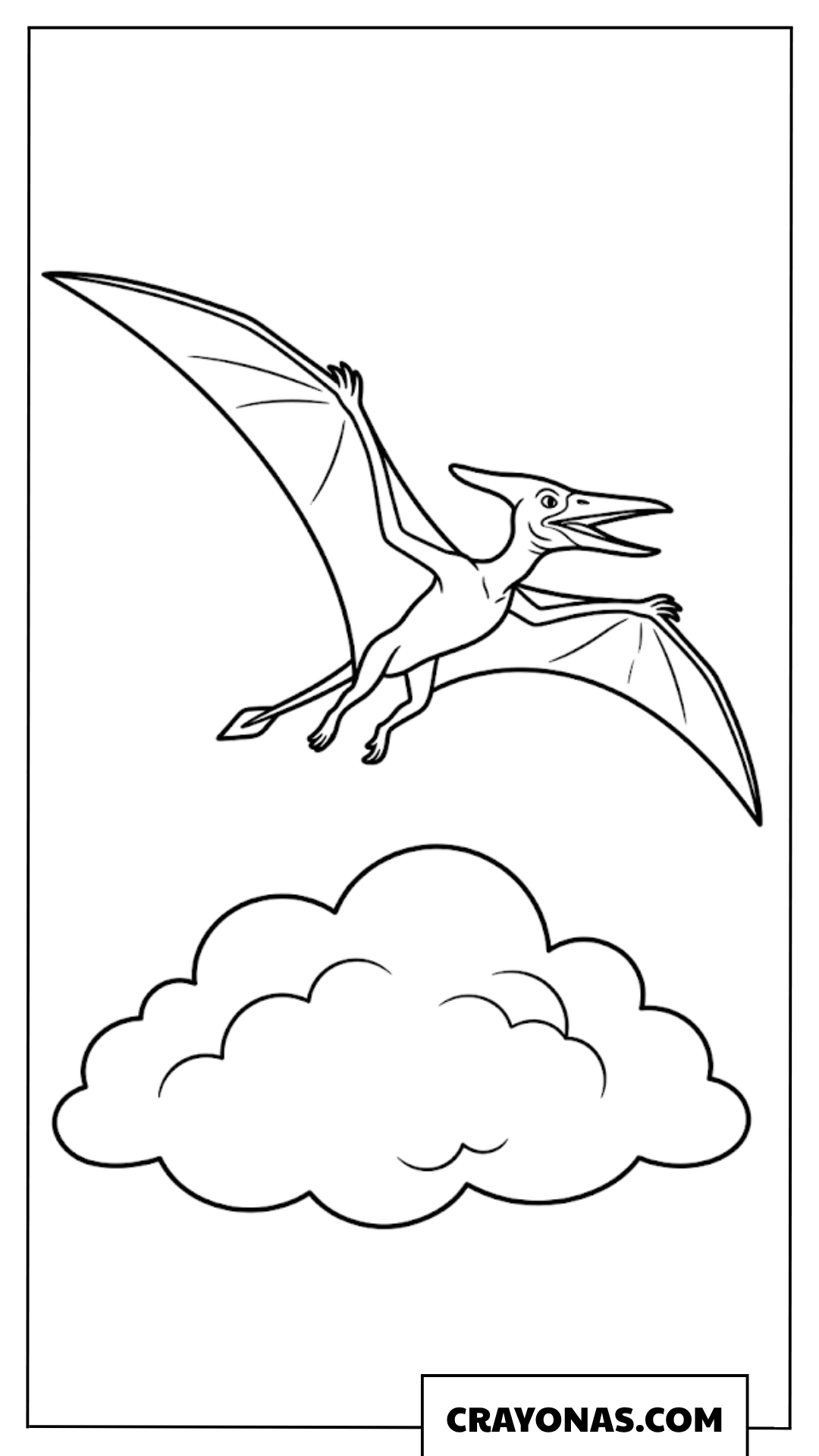 Easy Cartoon Pterodactyl Flying Above a Cloud Coloring Page