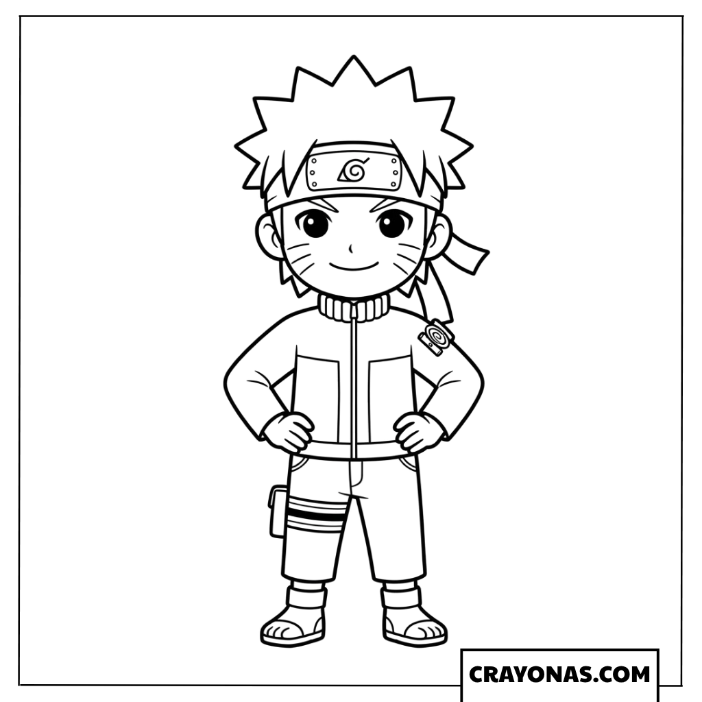 Easy Chibi Naruto Uzumaki Standing Proud Coloring Page