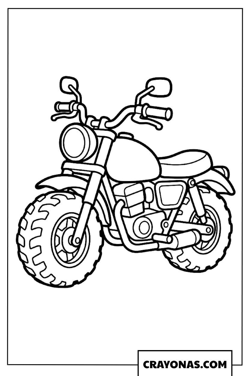 Easy Chunky Cartoon Motorcycle Outline Coloring Page