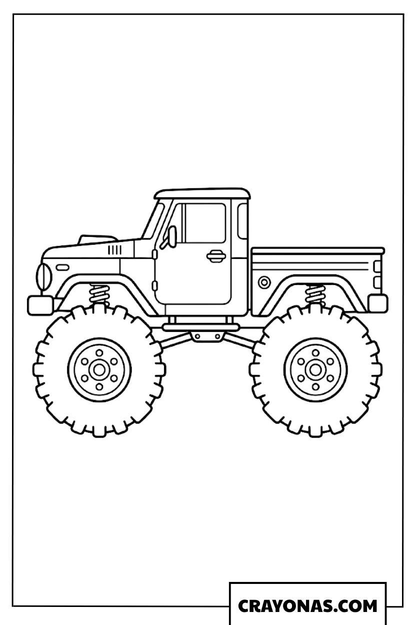 Easy Classic Monster Pickup Truck Side View Coloring Page