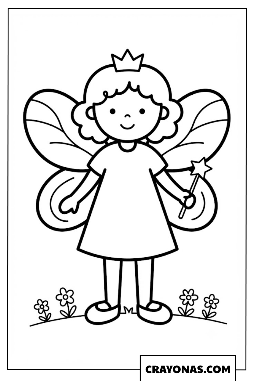 Easy Fairy Princess Outline Coloring Page