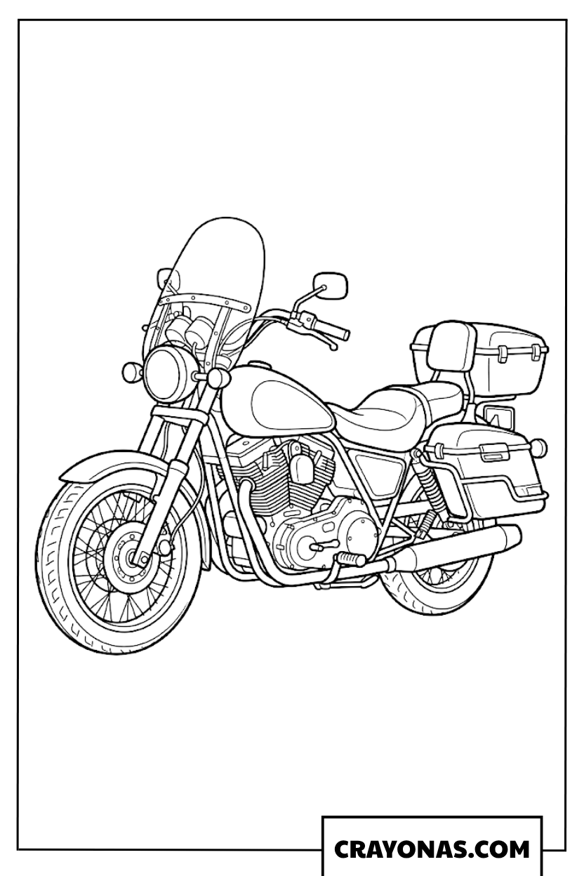 Easy Heavy Duty Touring Cruiser Motorcycle Outline Coloring Page