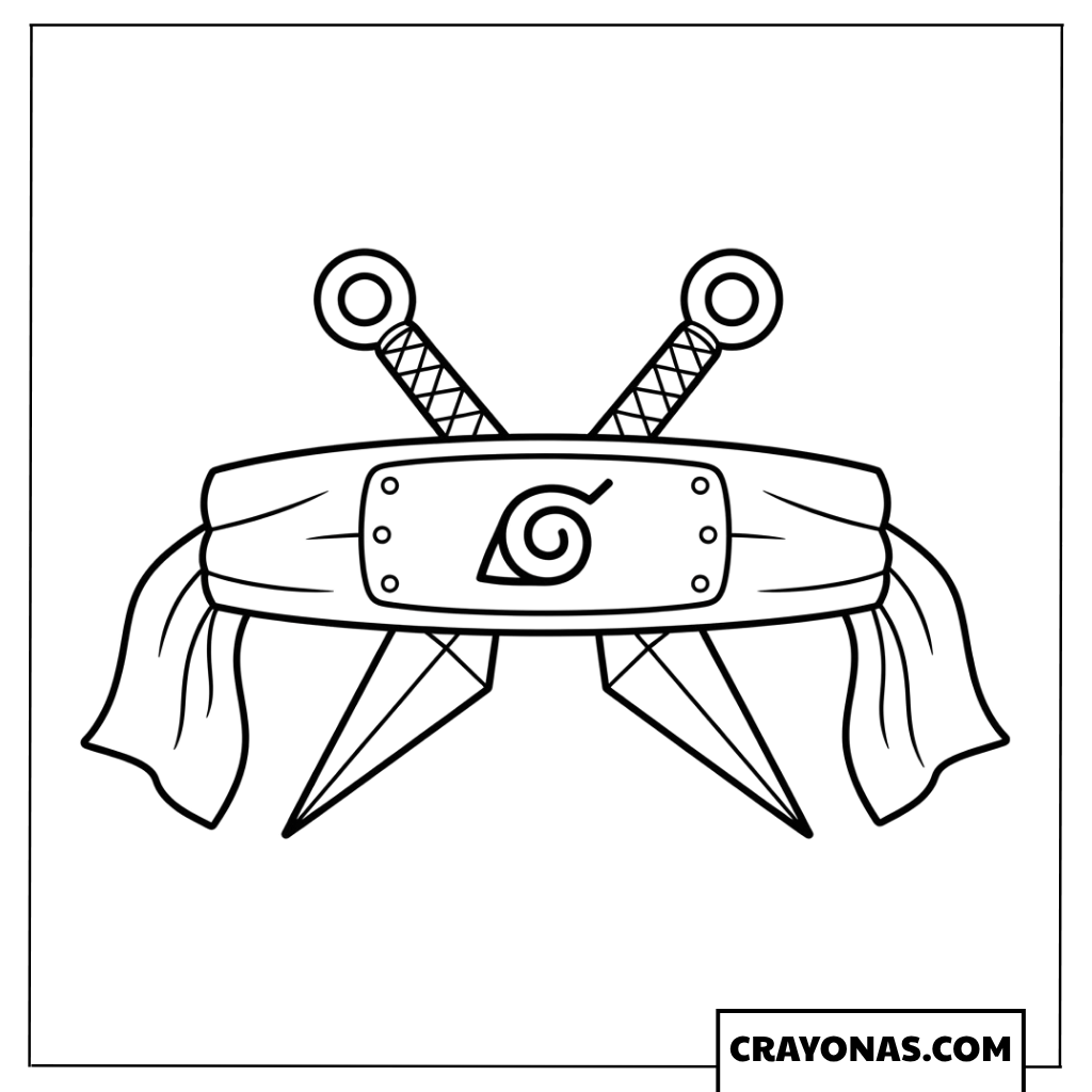 Easy Hidden Leaf Headband and Crossed Kunai Coloring Page