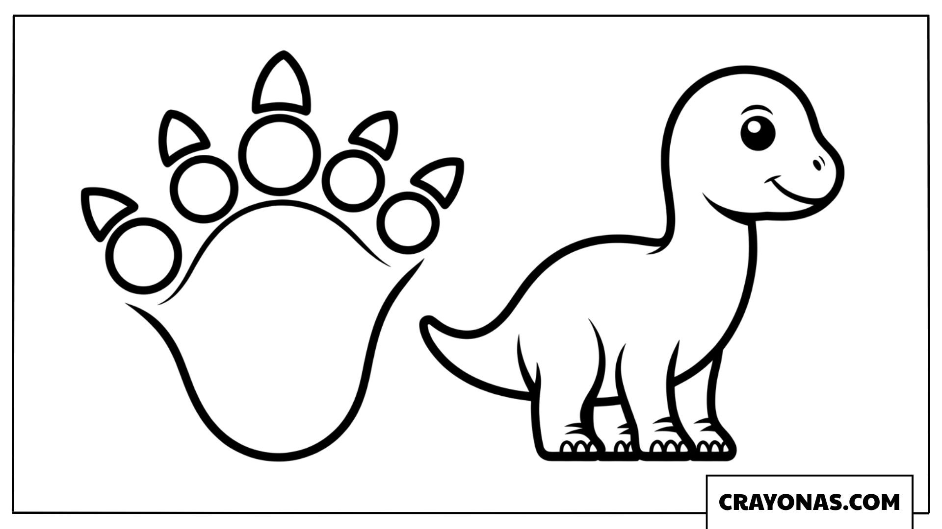 Easy Little Dinosaur and Big Footprint Outline Coloring Page