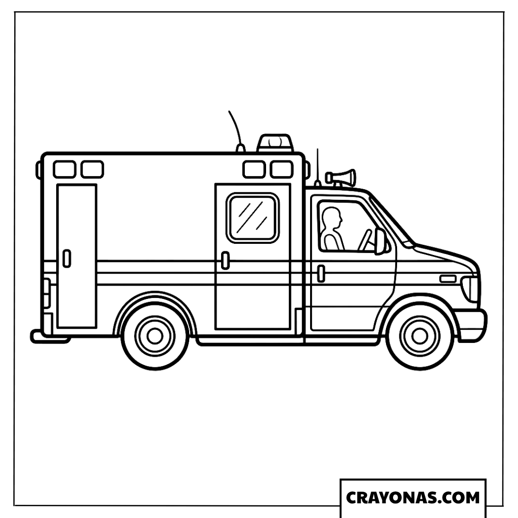 Easy Medical Emergency Ambulance Van Coloring Page