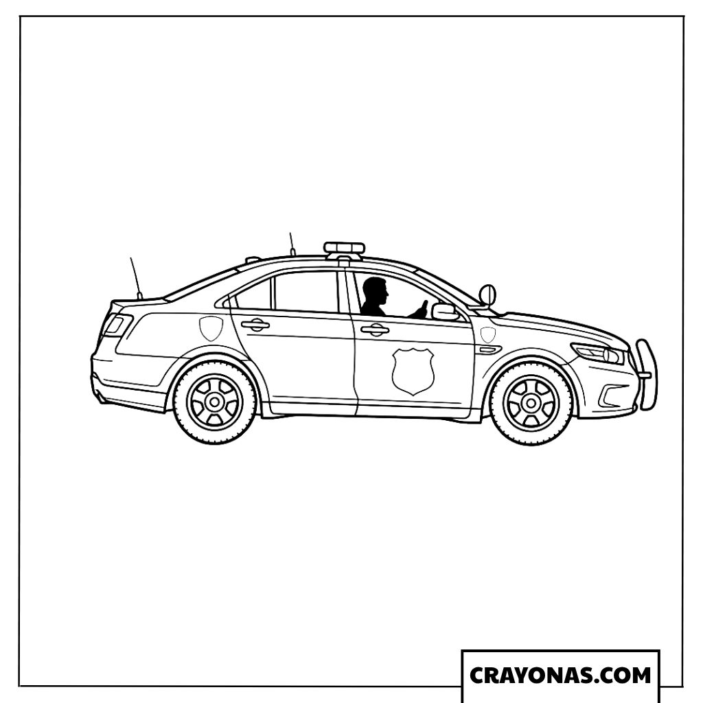 Easy Modern Police Patrol Sedan Car Coloring Page