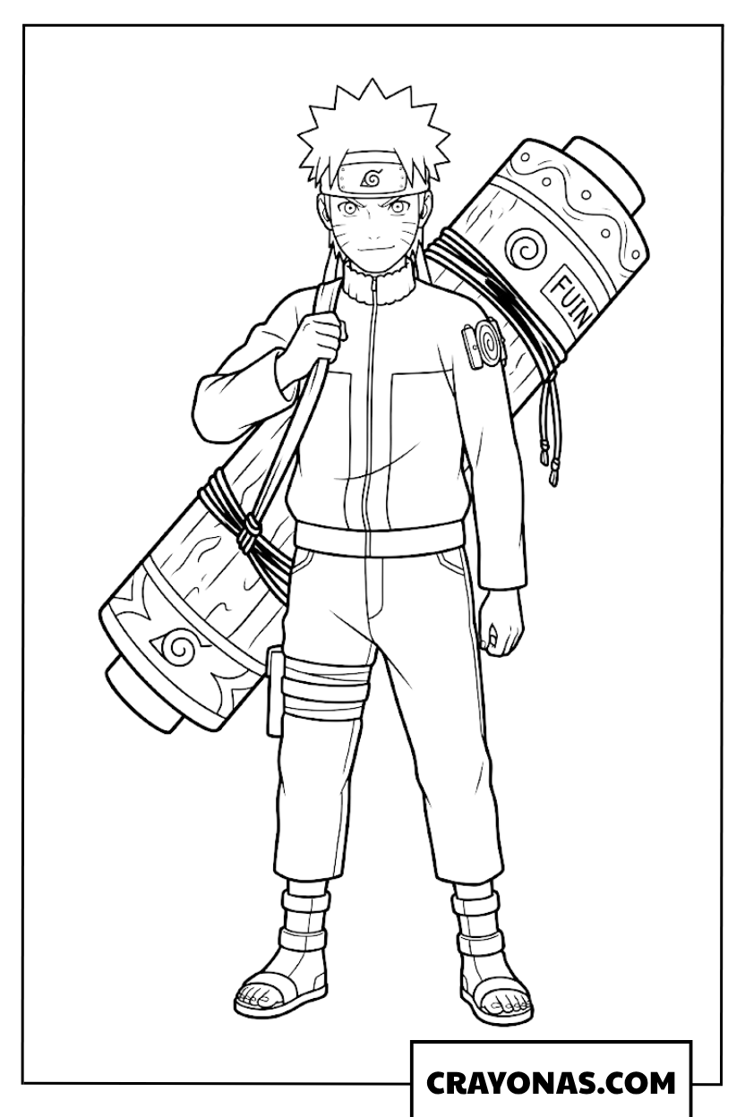 Easy Naruto Uzumaki Carrying a Giant Ninja Scroll Coloring Page