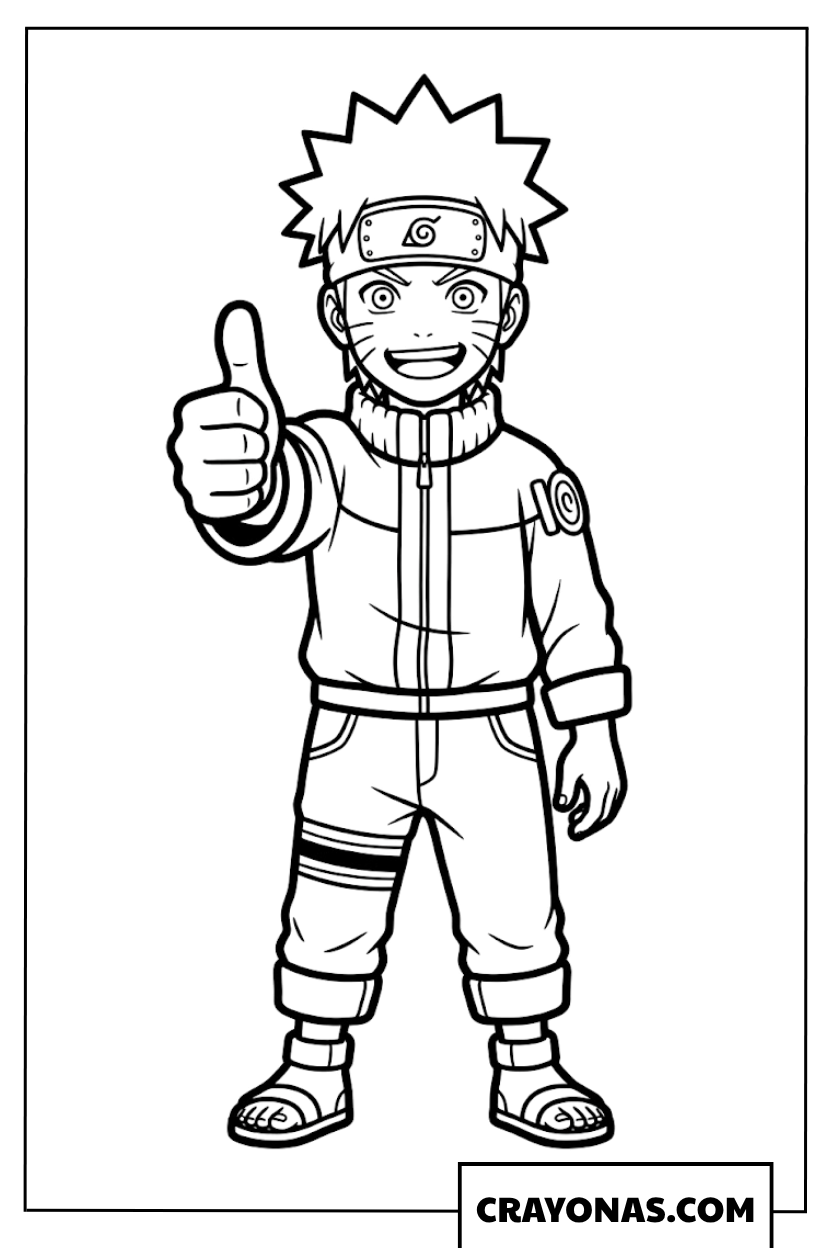 Easy Naruto Uzumaki Giving a Cheerful Thumbs Up Coloring Page