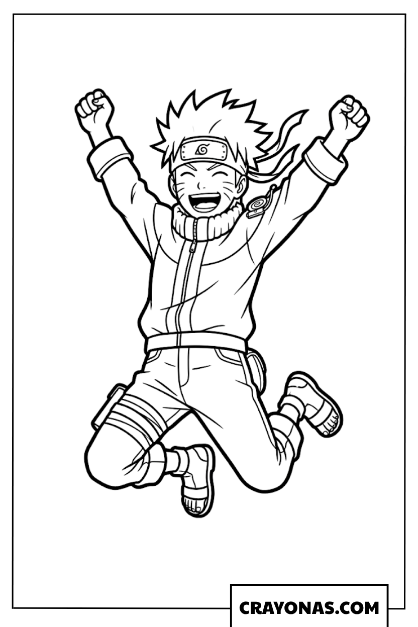 Easy Naruto Uzumaki Jumping for Joy Celebration Coloring Page