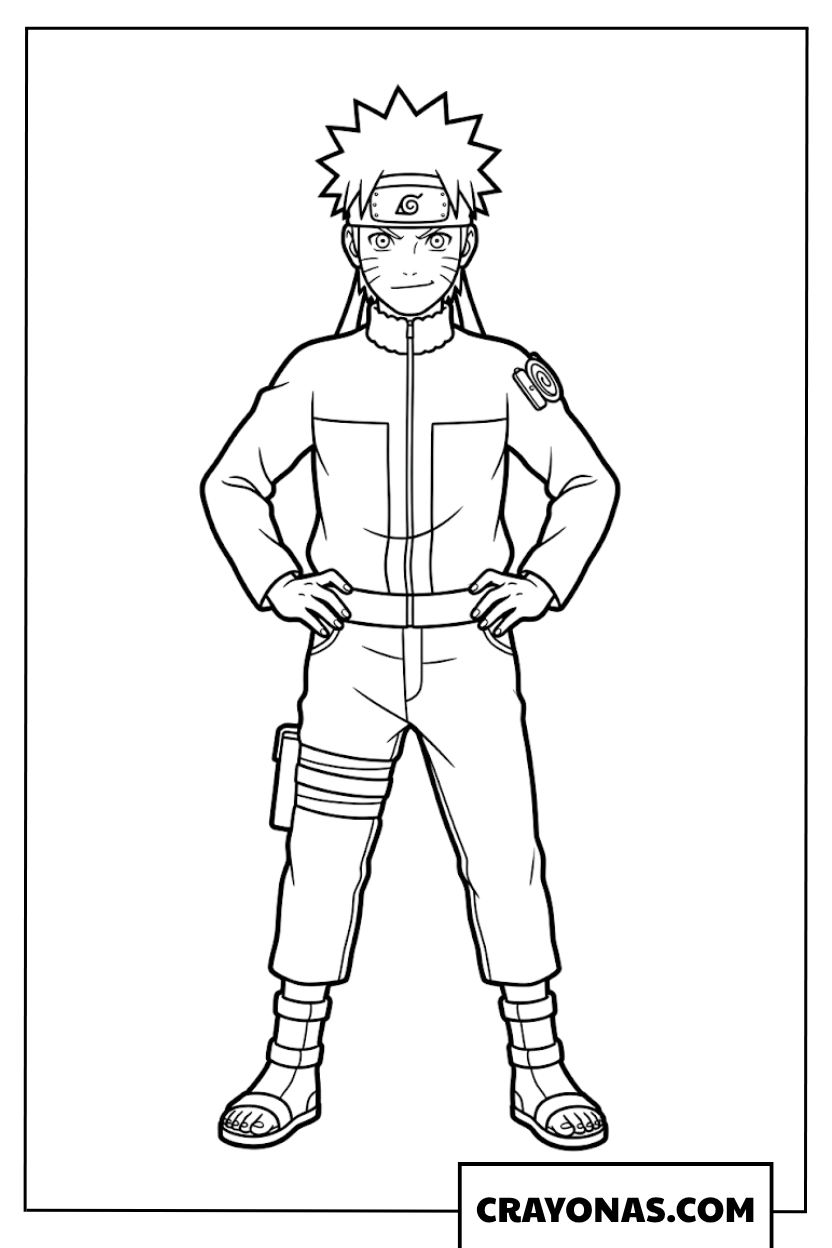 Easy Naruto Uzumaki Standing with Hands on Hips Coloring Page