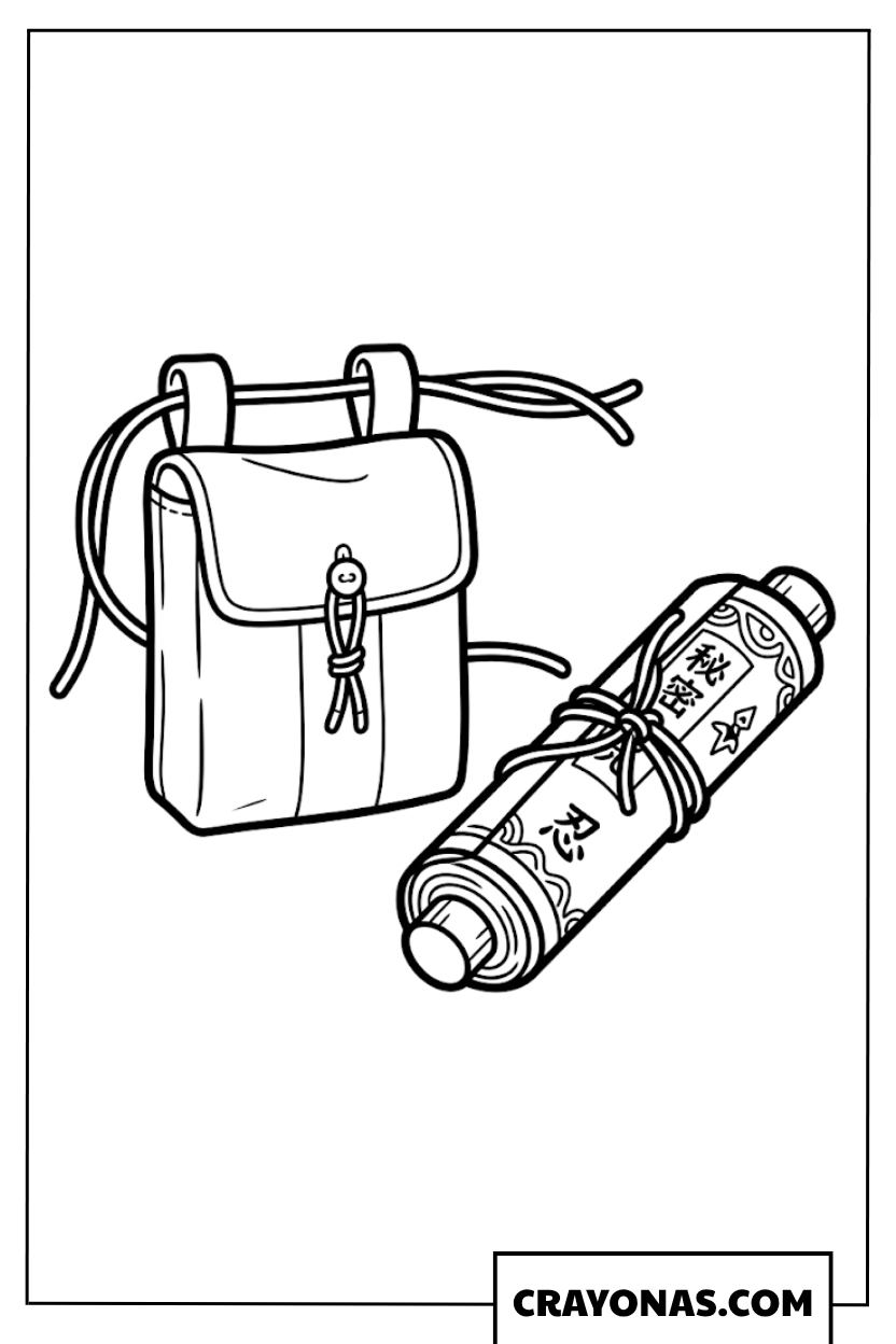 Easy Ninja Weapon Pouch and Messenger Scroll Coloring Page