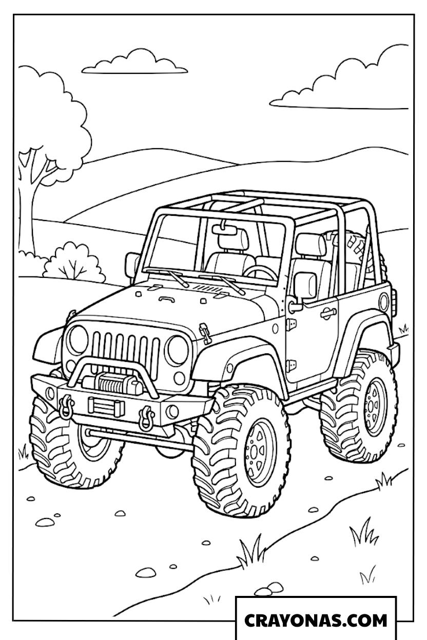 Easy Off Road Jeep On Mountain Trail Coloring Page