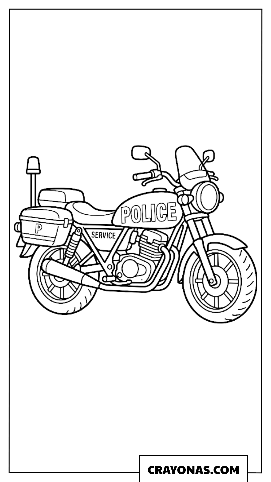 Easy Police Service Motorcycle Profile Outline Coloring Page