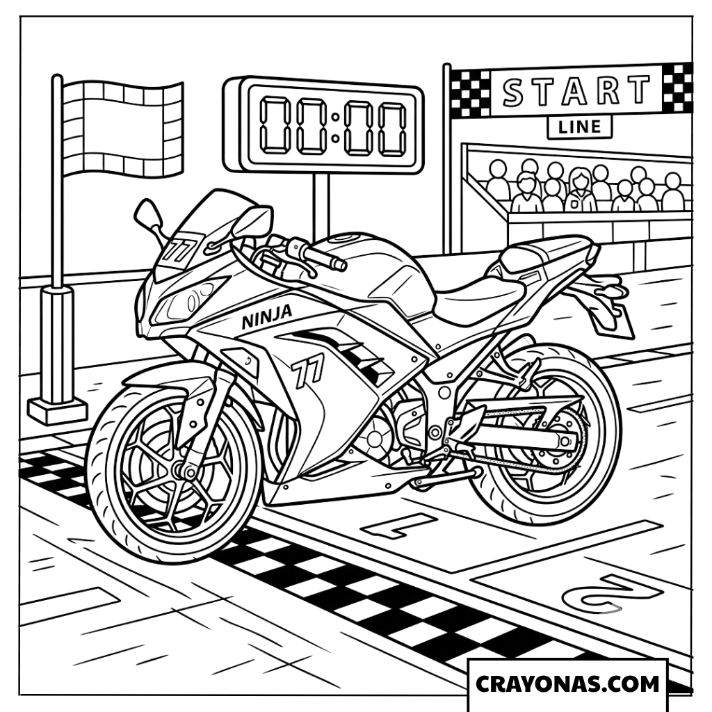 Easy Racing Motorcycle Parked at the Start Line Coloring Page
