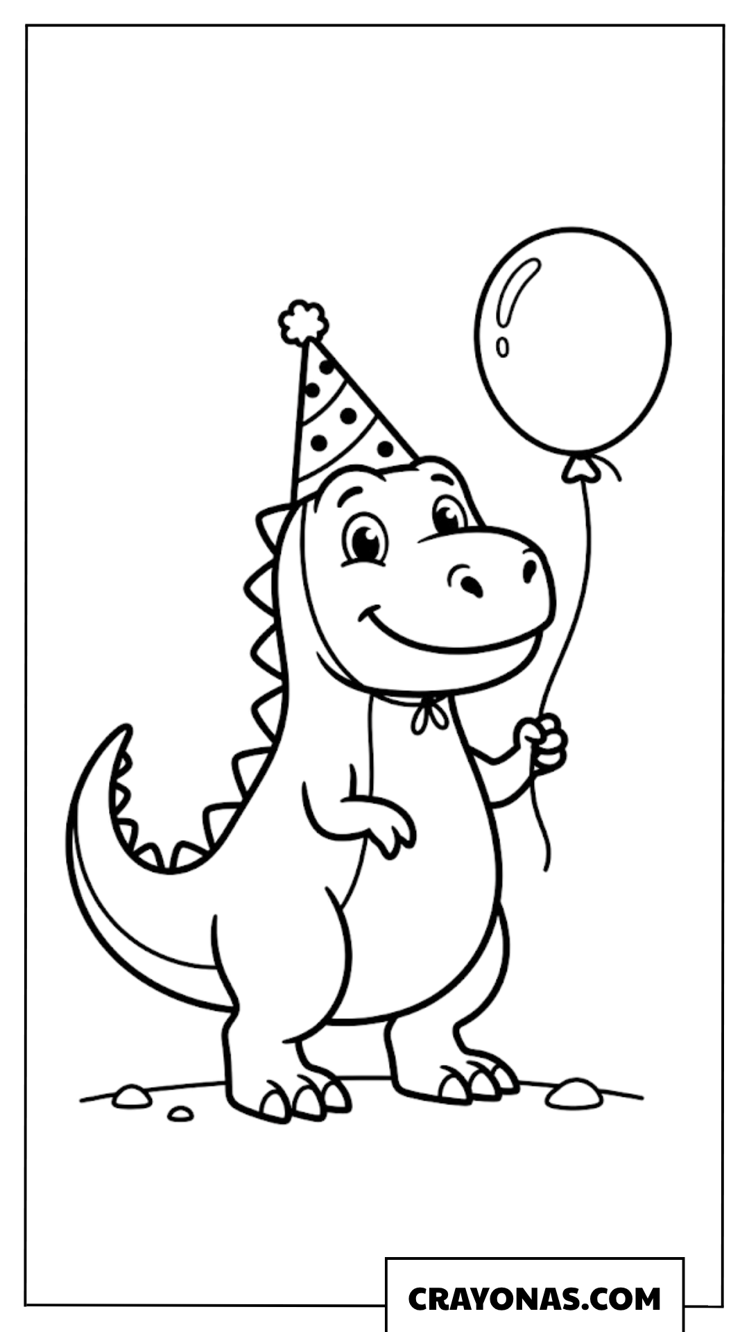 Easy T-Rex Wearing Party Hat with Balloon Coloring Page