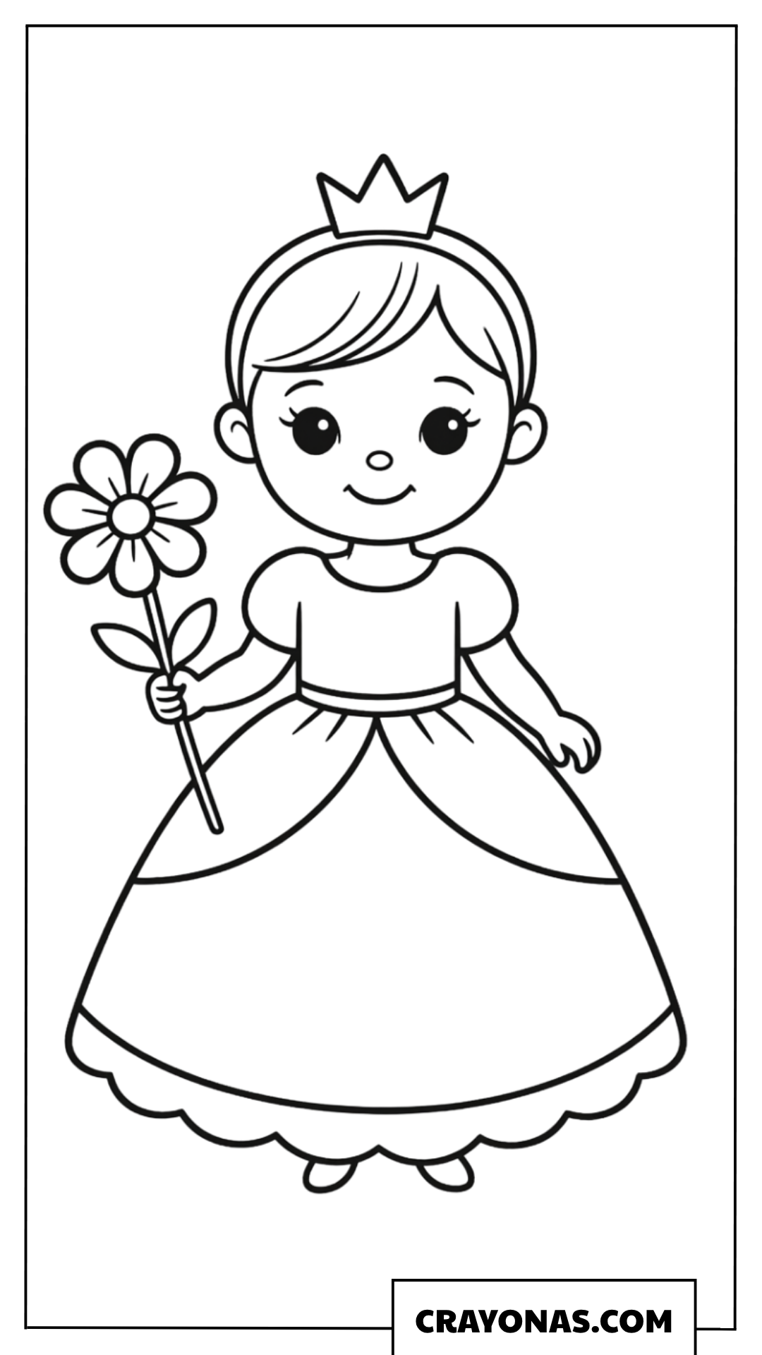 Easy Toddler Princess with Flower Coloring Page