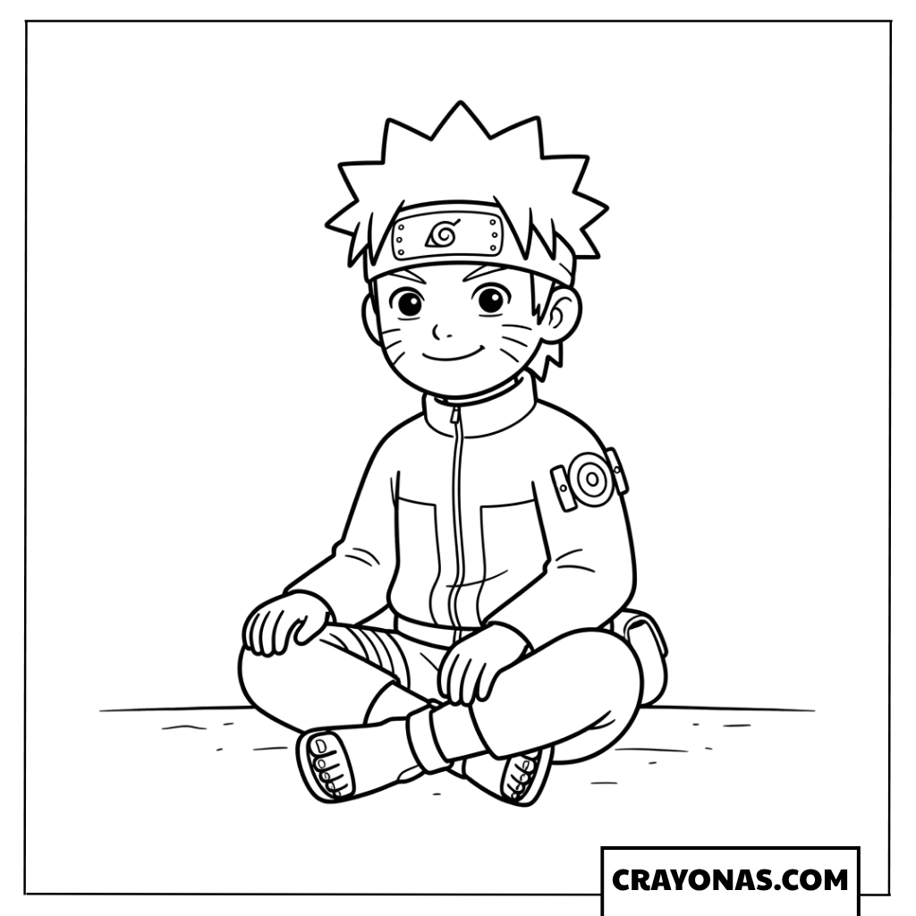 Easy Young Naruto Uzumaki Sitting Cross Legged Coloring Page