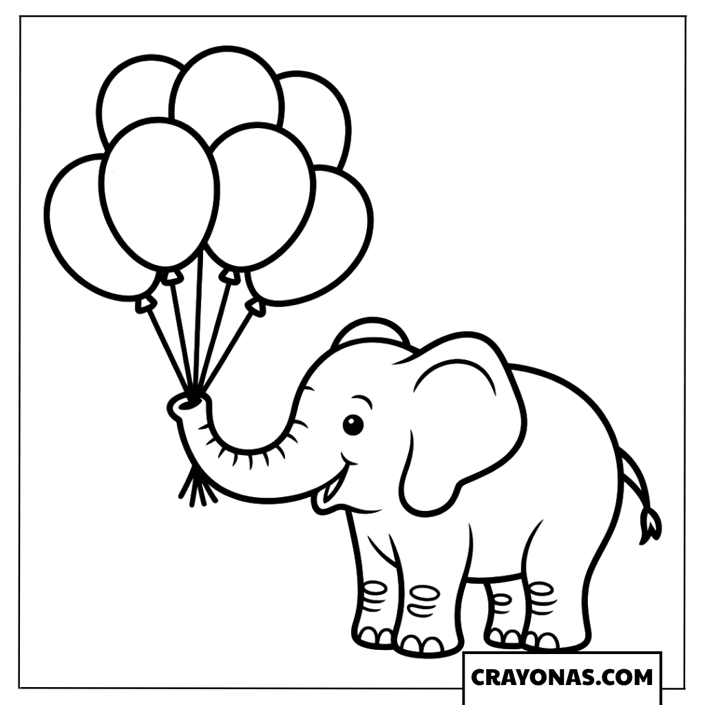 Elephant Holding Balloons Coloring Page