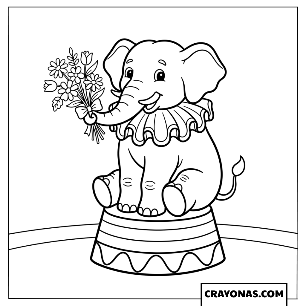Elephant Holding Flower Bouquet Coloring Page