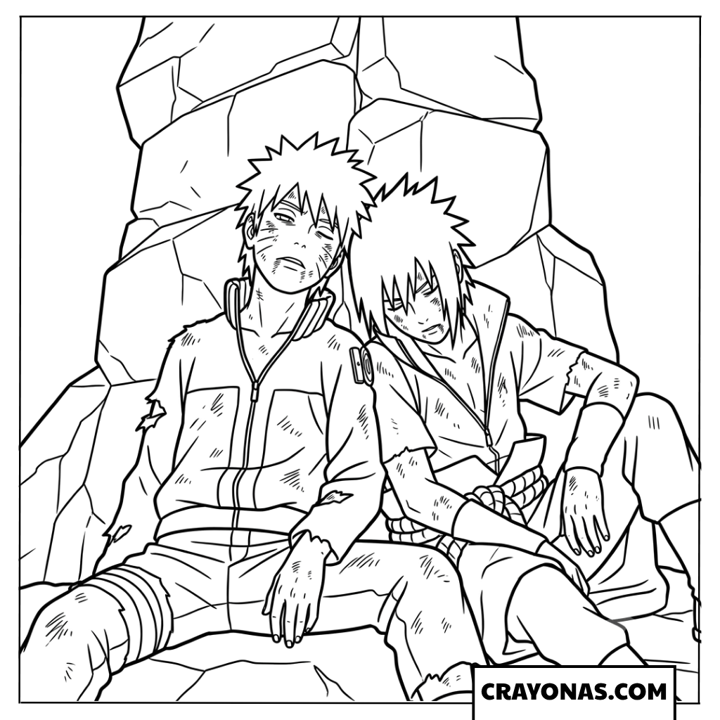 Exhausted Naruto and Sasuke After Final Battle Coloring Page