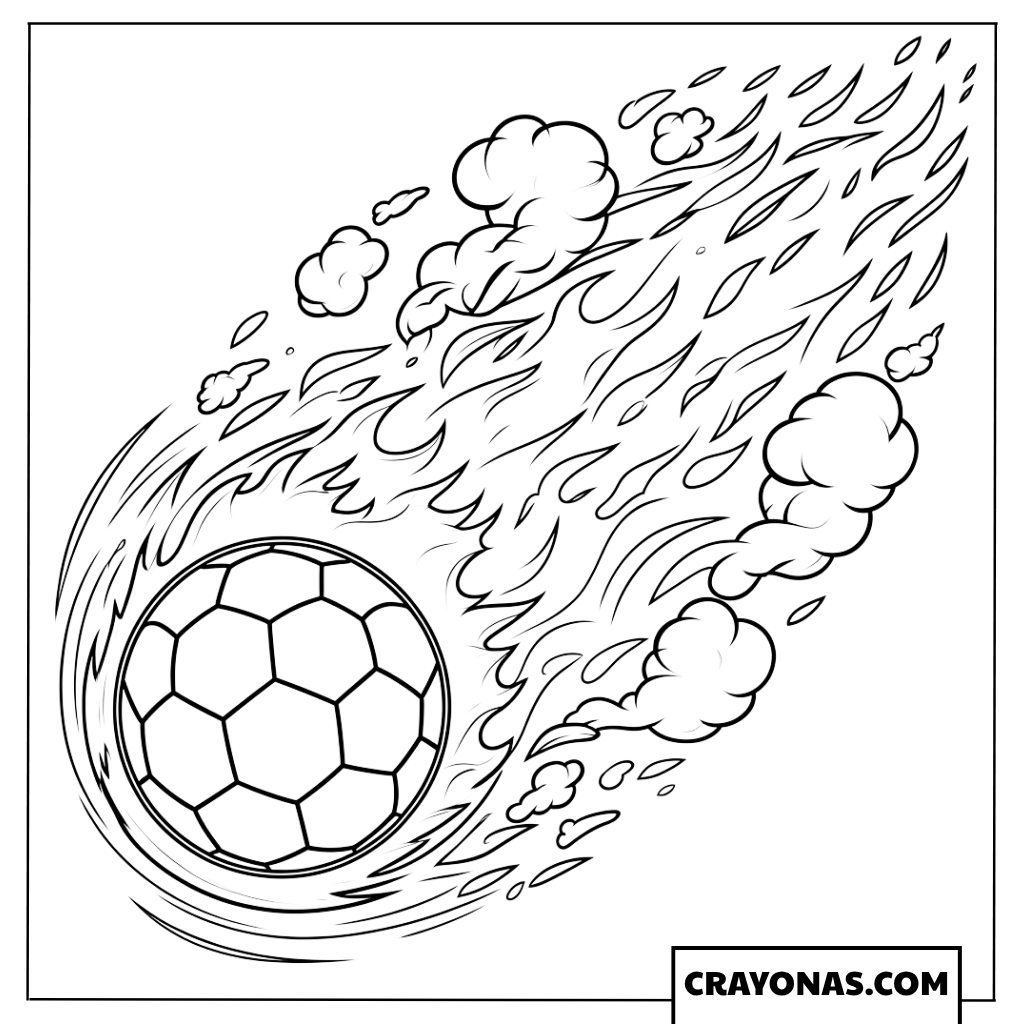 Explosive Flaming Soccer Ball Coloring Page