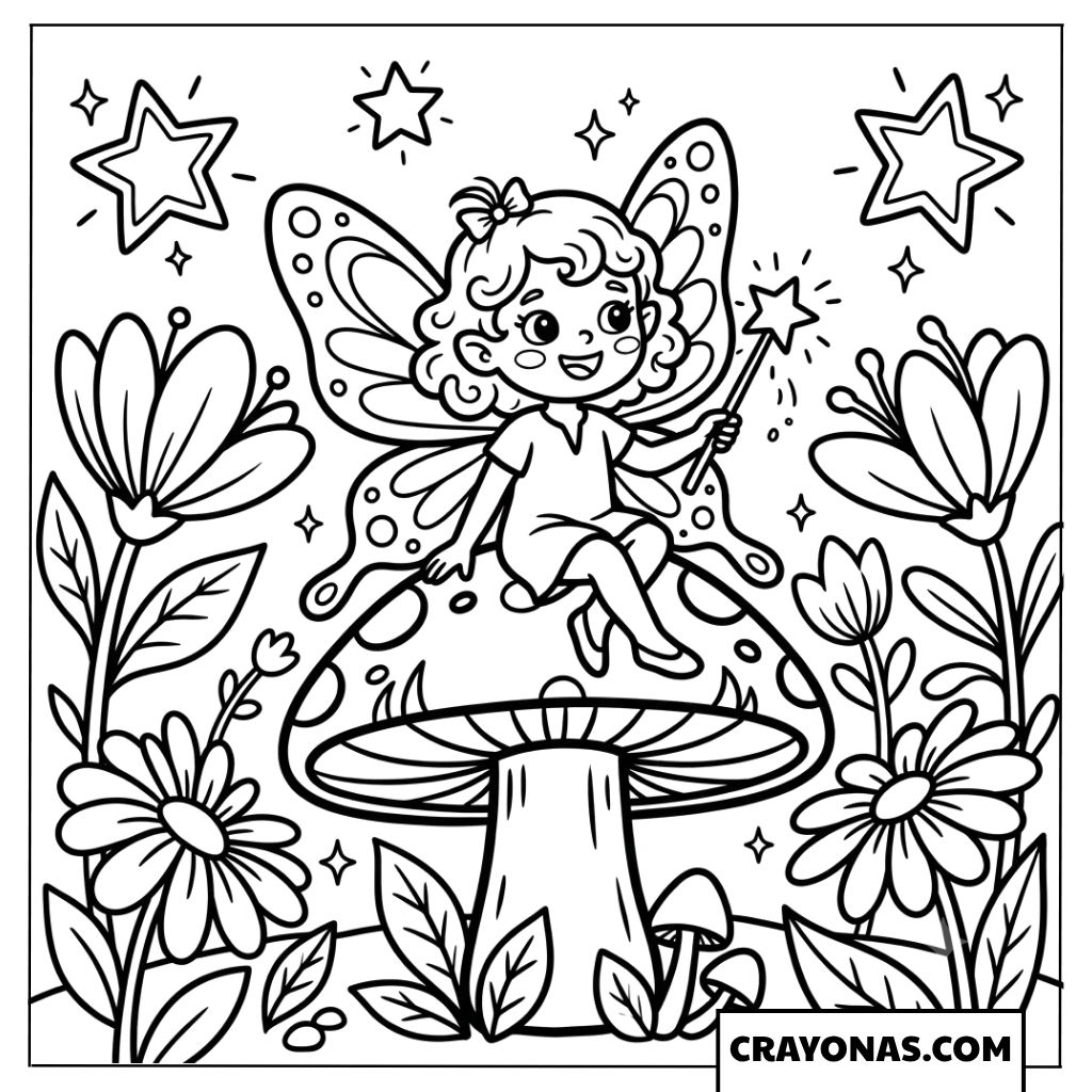 Fairy Girl on Mushroom Coloring Page
