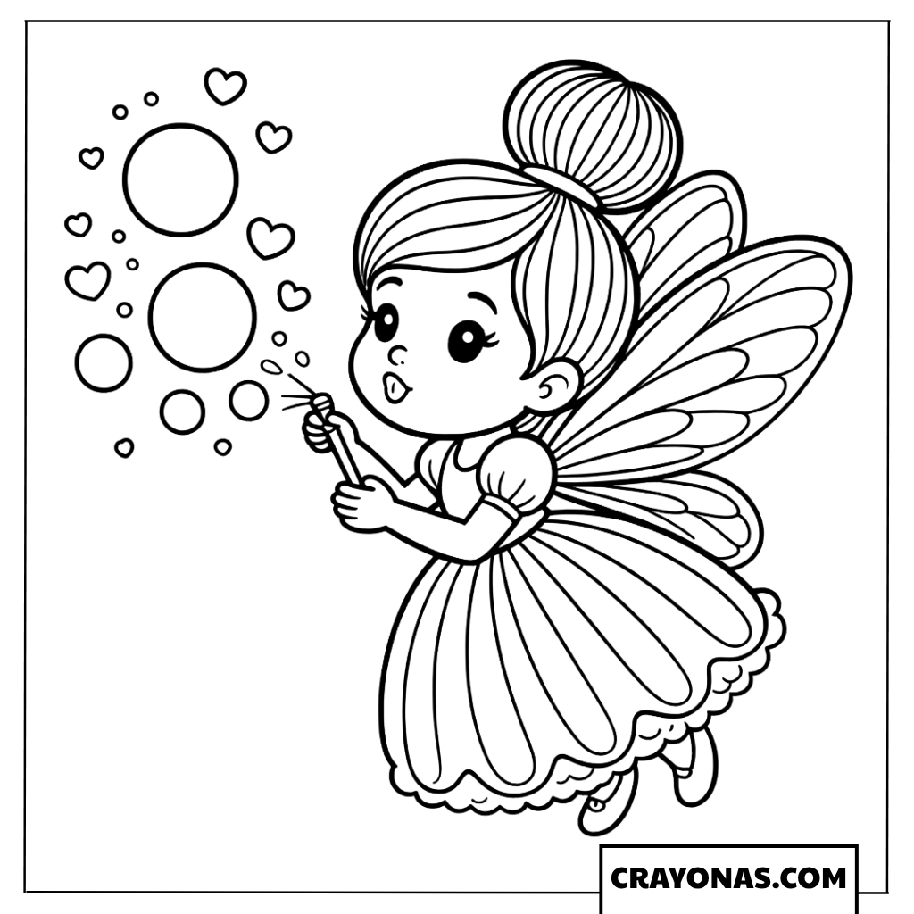 Fairy Princess Blowing Bubbles Coloring Page