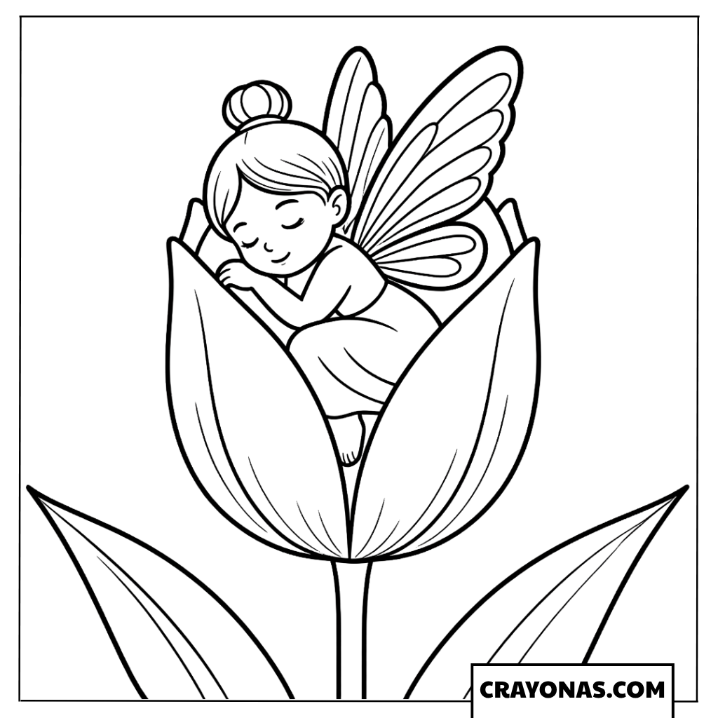 Fairy Princess Sleeping in Tulip Coloring Page