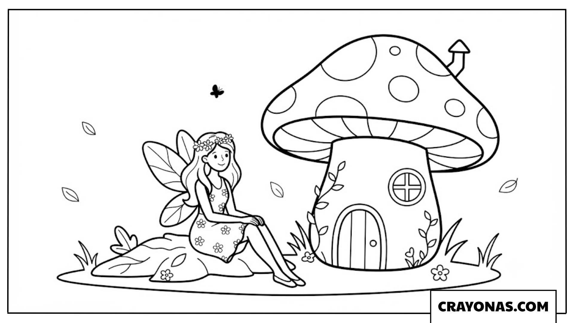 Fairy Princess and Mushroom House Coloring Page