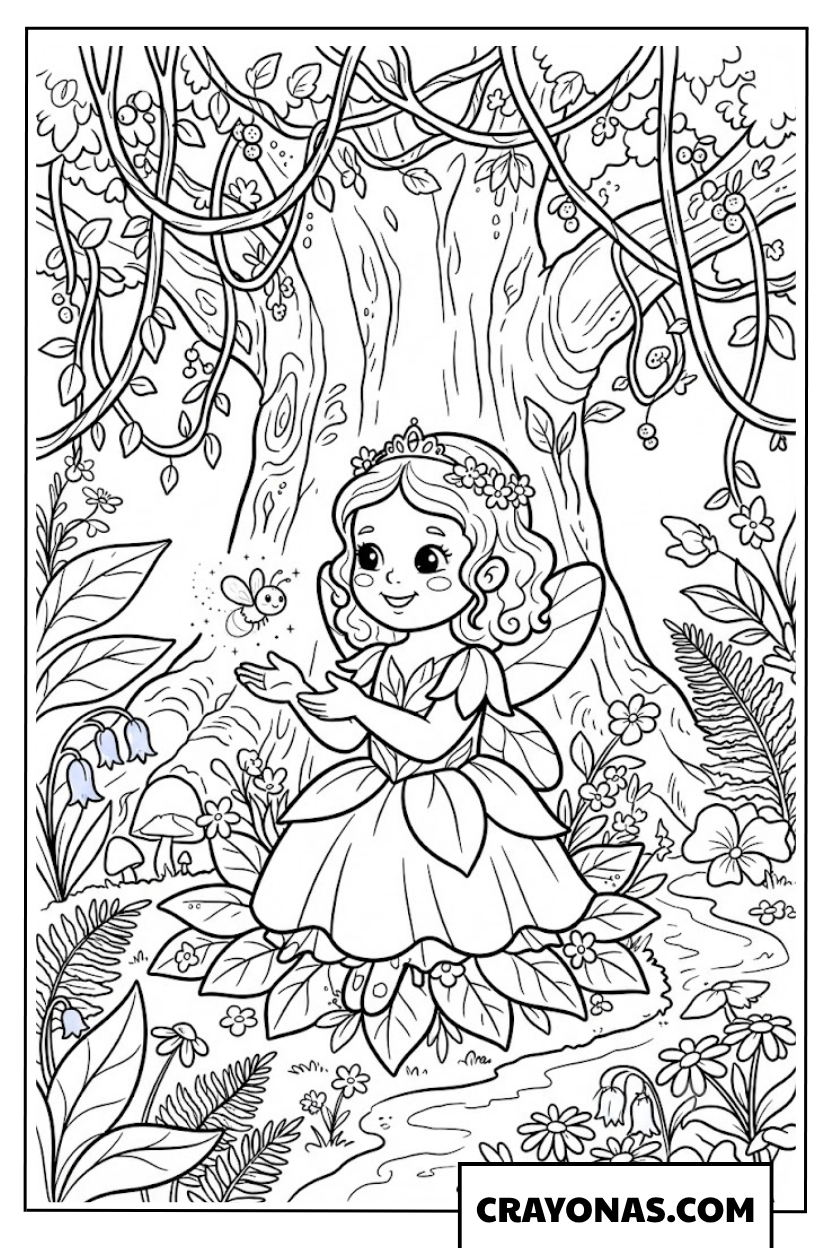 Fairy Princess by the Forest Stream Coloring Page