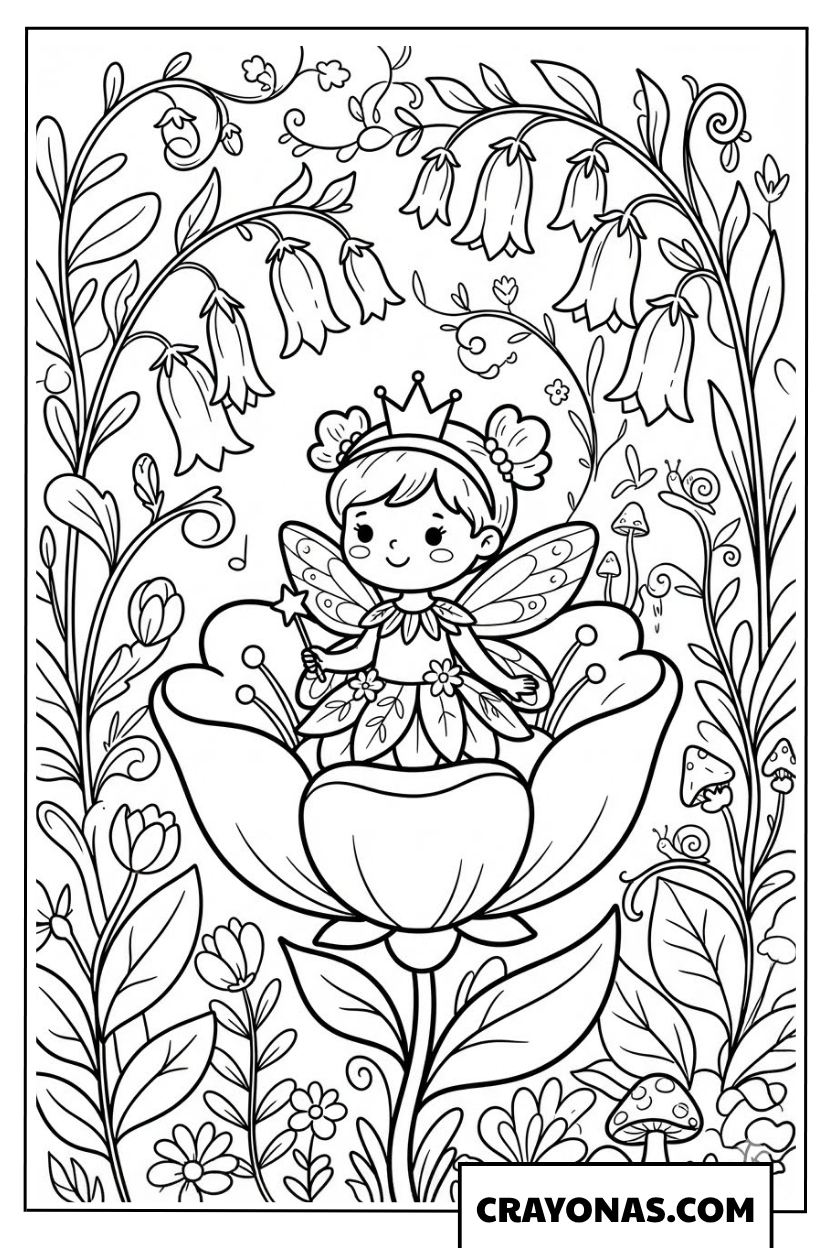 Fairy Princess in Giant Flower Coloring Page