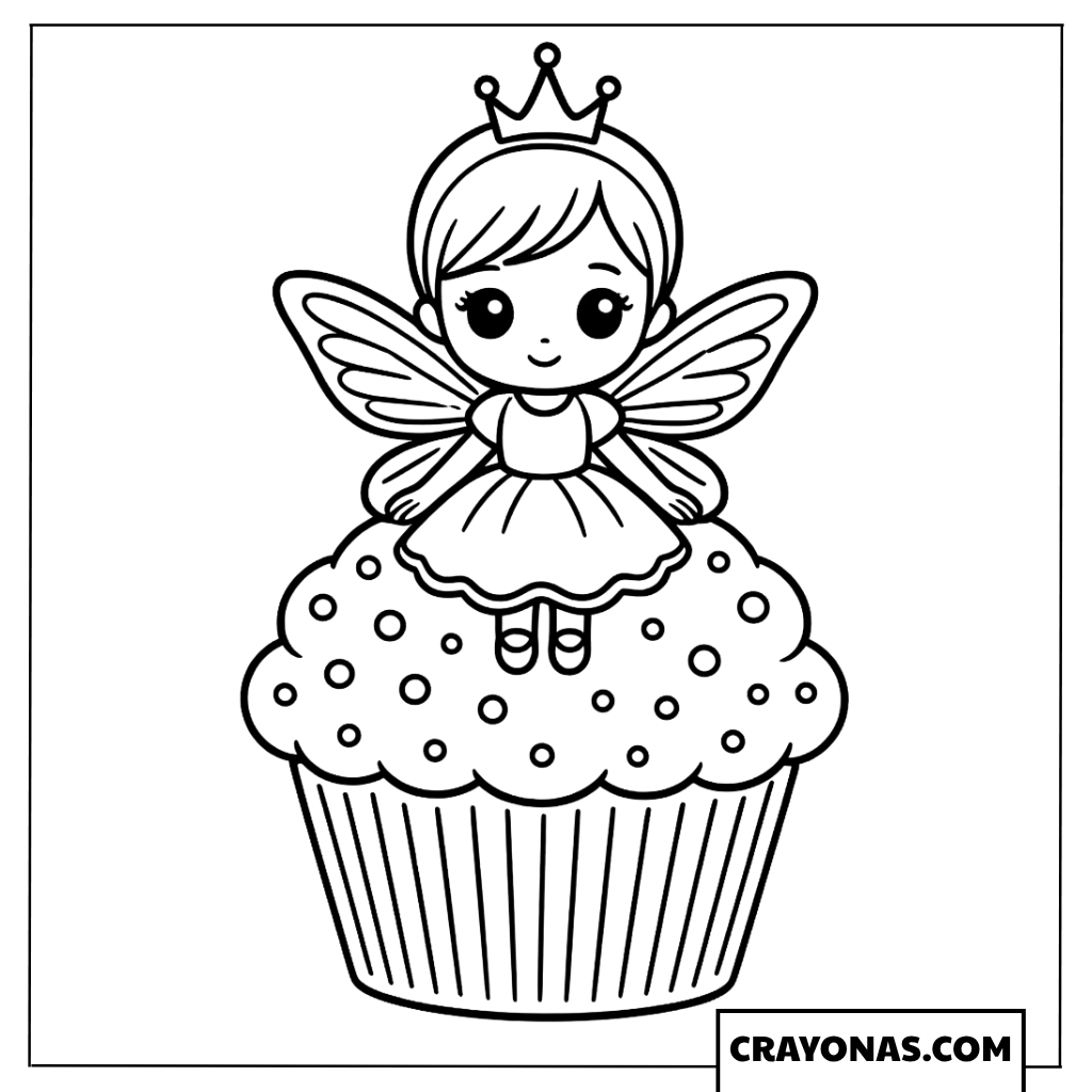 Fairy Princess on Cupcake Coloring Page