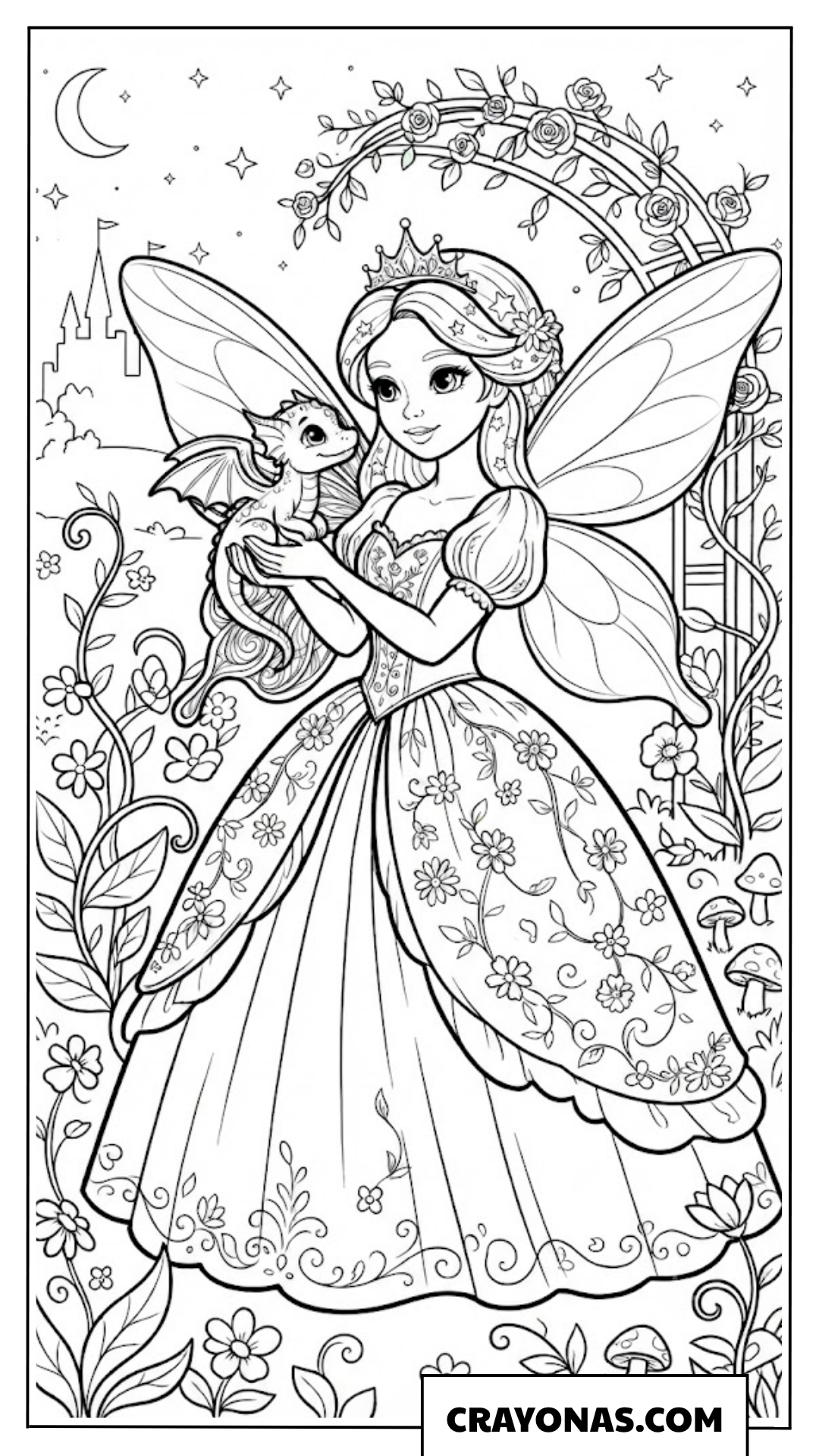 Fairy Princess with Baby Dragon Coloring Page