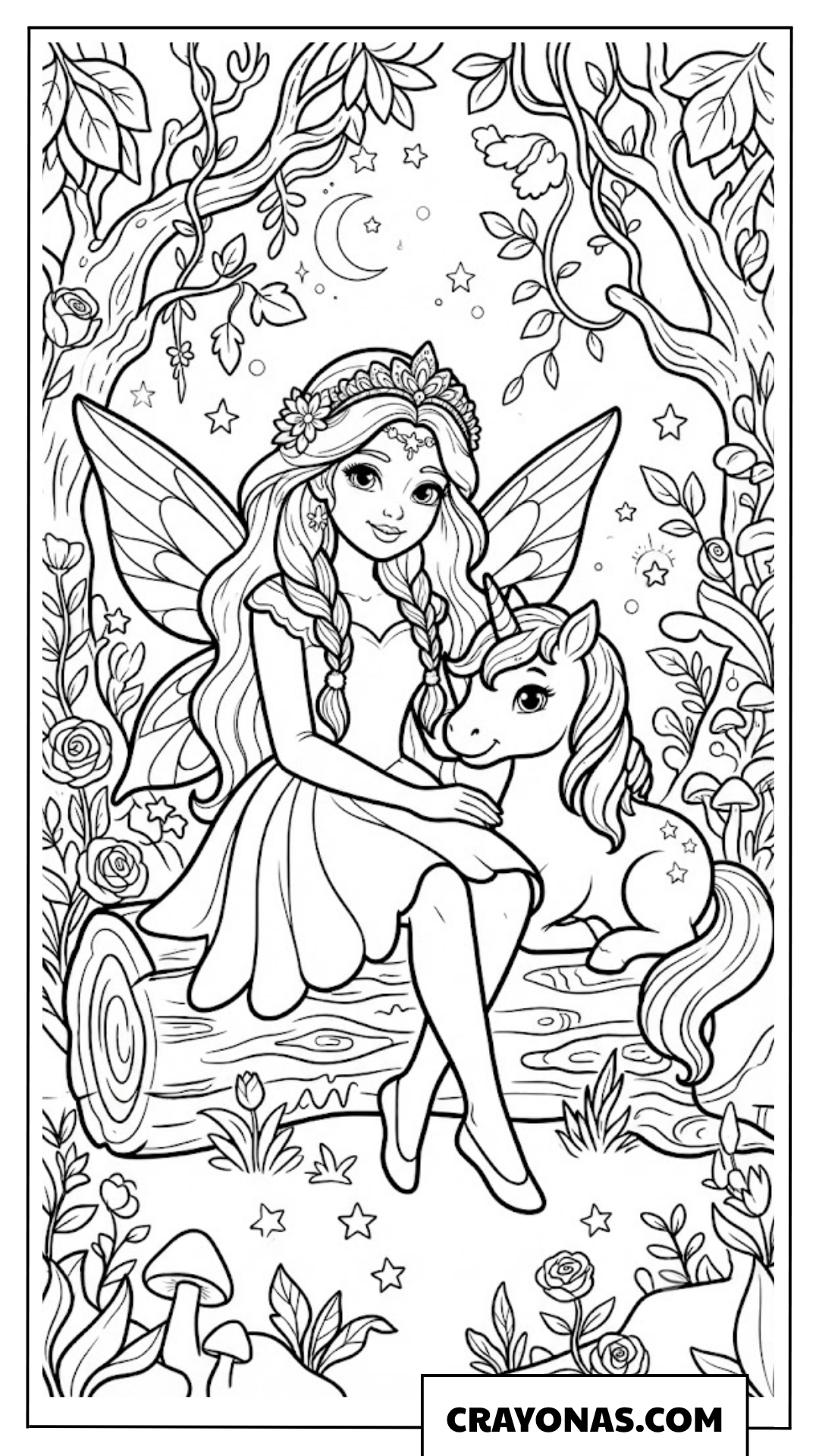 Fairy Princess with Baby Unicorn Coloring Page