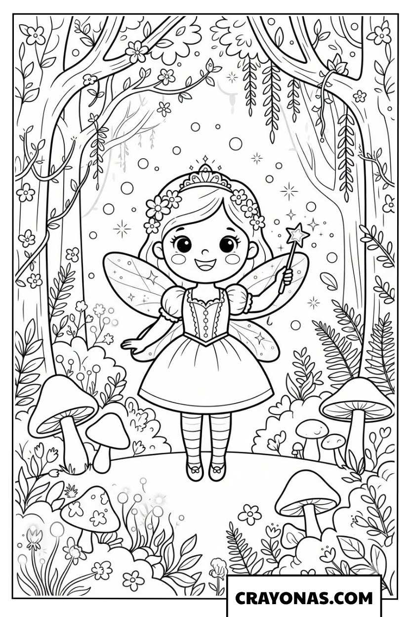 Fairy Princess with Magic Wand Coloring Page