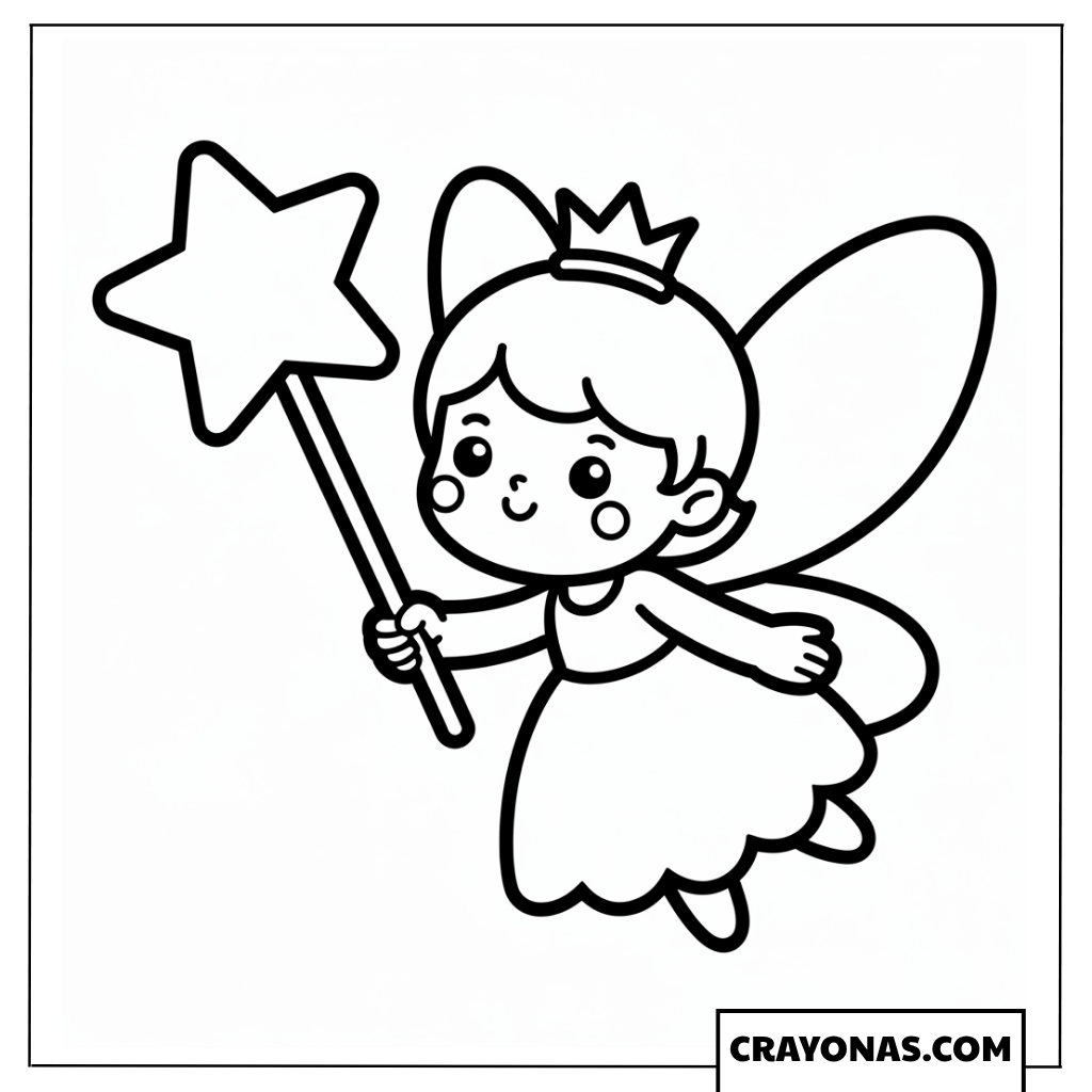 Fairy Princess with Star Wand Coloring Page
