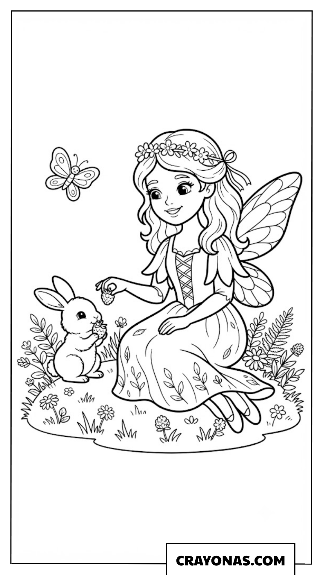 Fairy Princess with Woodland Bunny Coloring Page