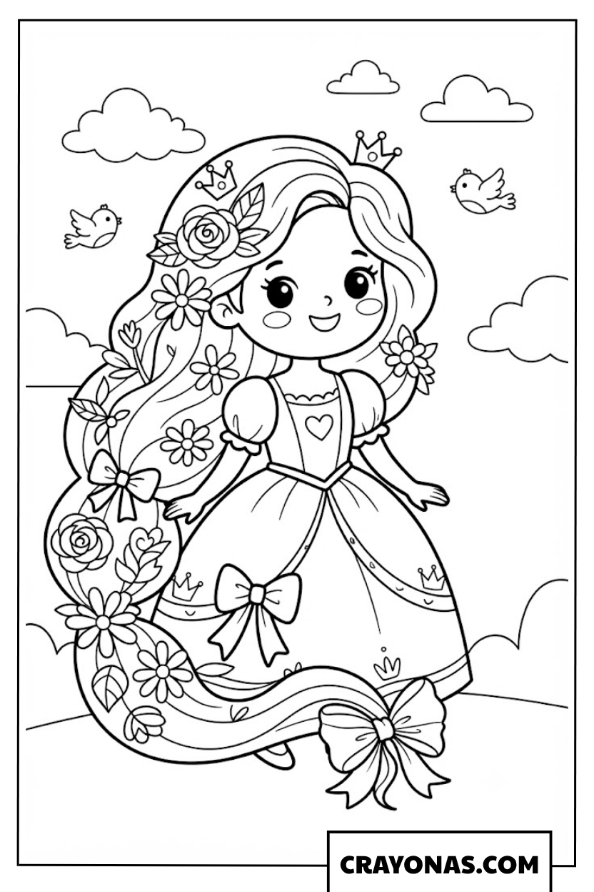 Fantasy Princess with Long Braided Hair Coloring Page