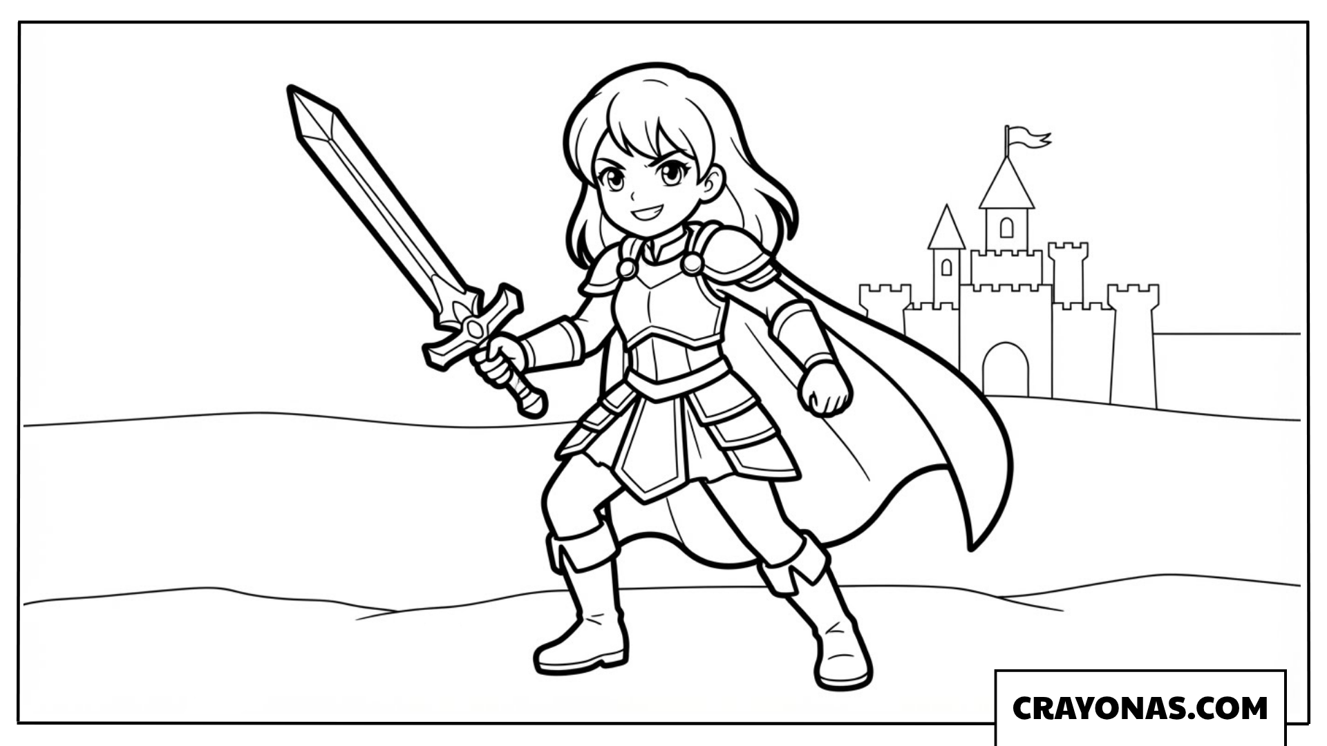 Fantasy Warrior Anime Girl Coloring Page