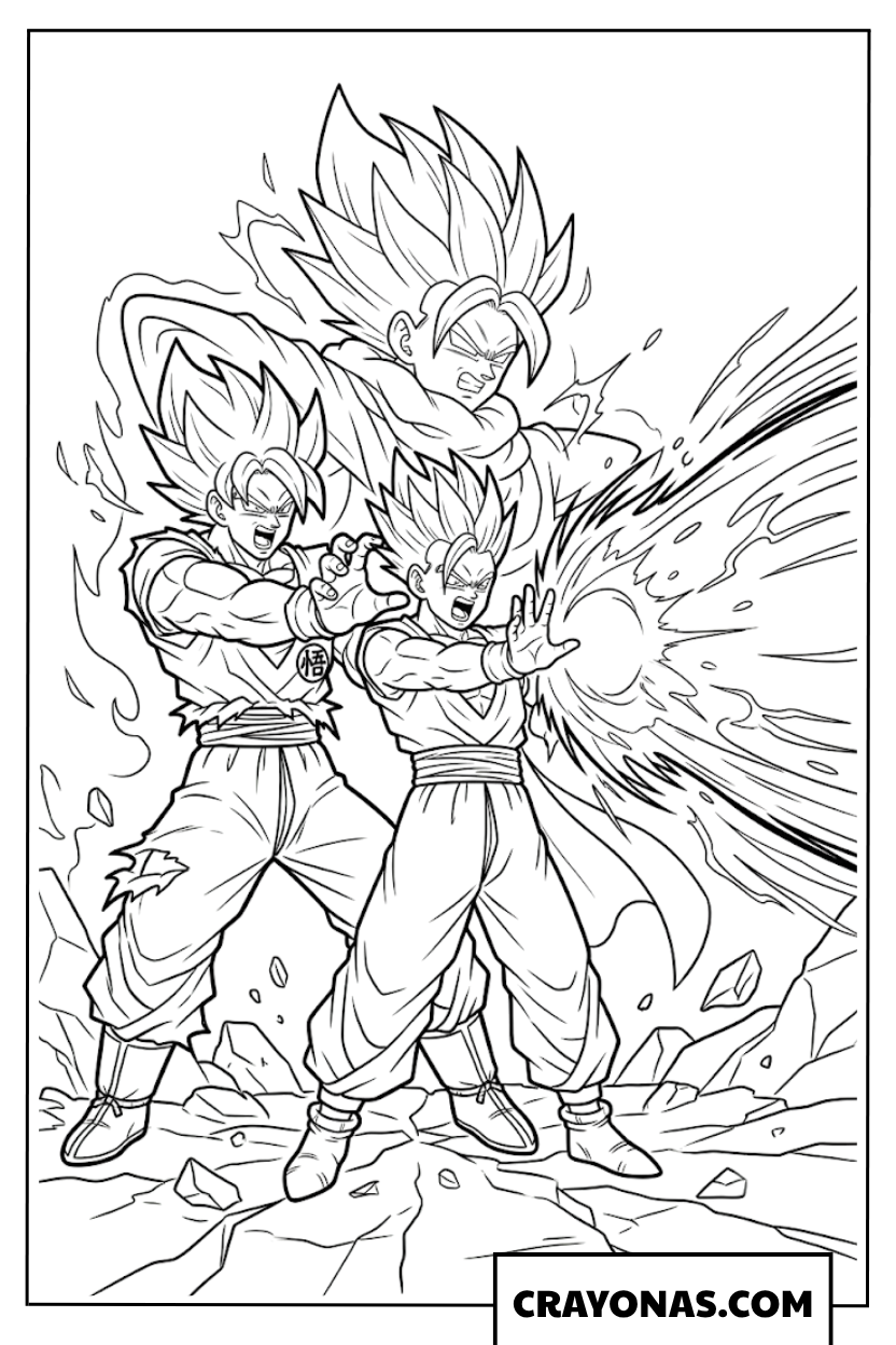 Father Son Kamehameha Goku and Gohan Victory Blast Coloring Page