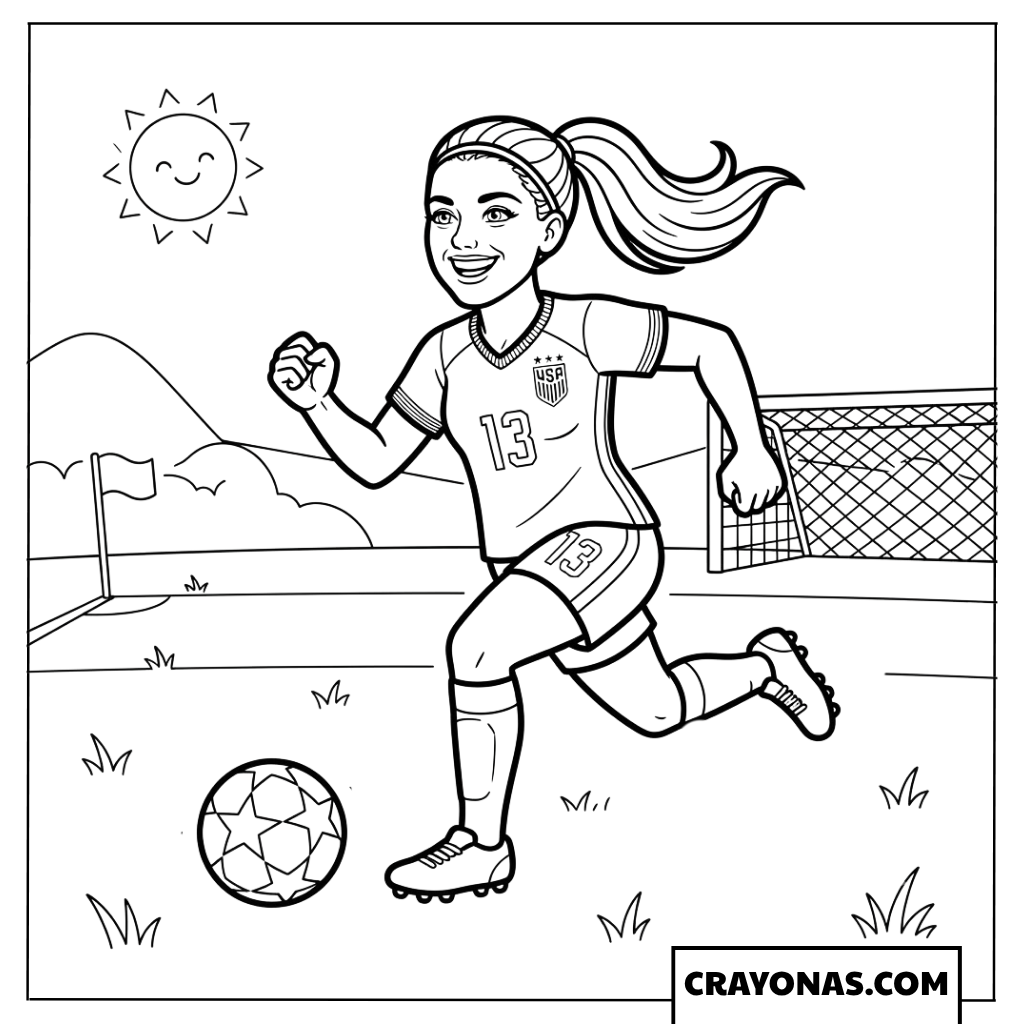 Female Soccer Player Running Coloring Page