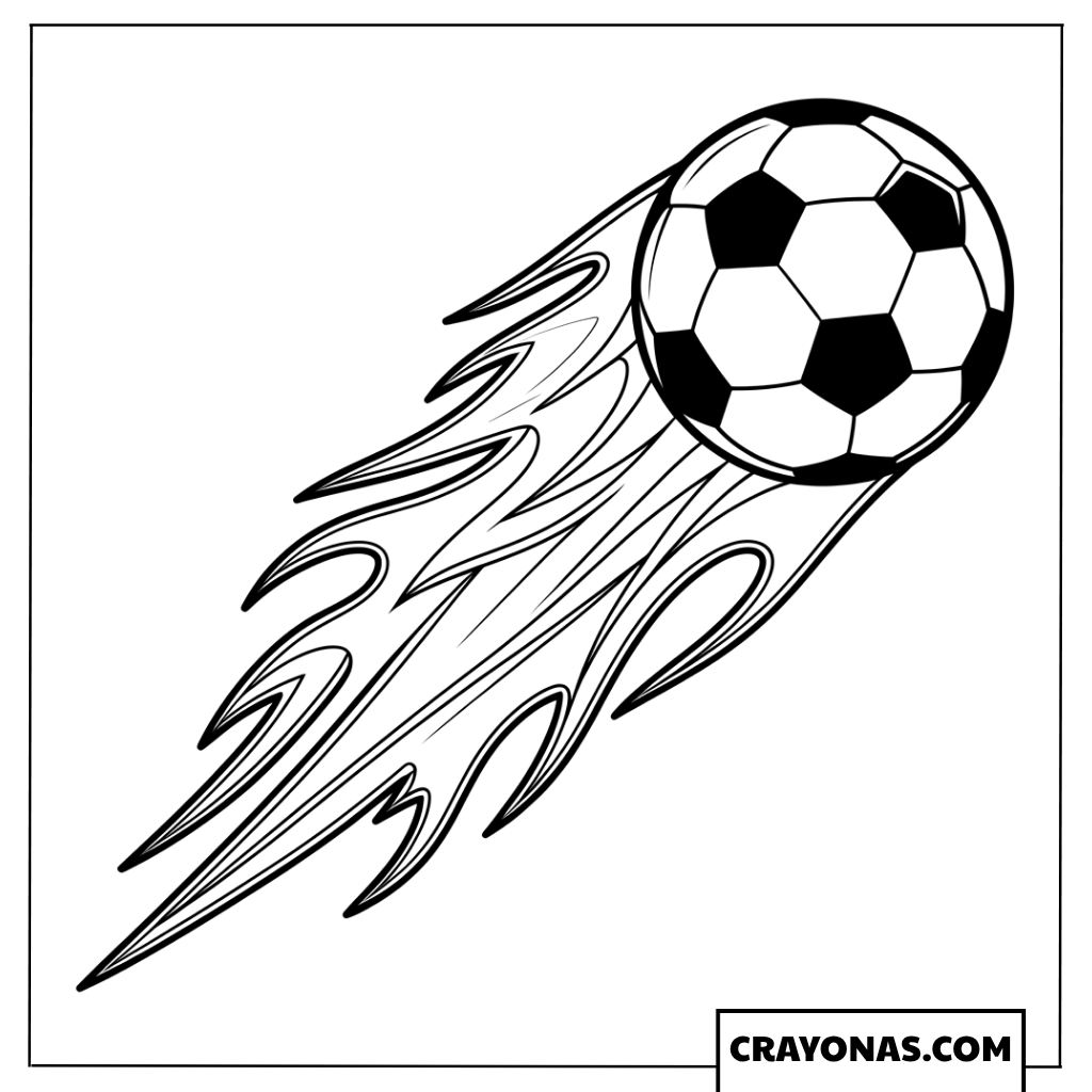 Flaming Soccer Ball in Motion Coloring Page