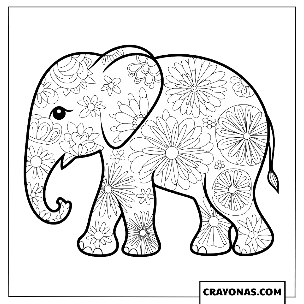 Floral Baby Elephant Mandala Coloring Page
