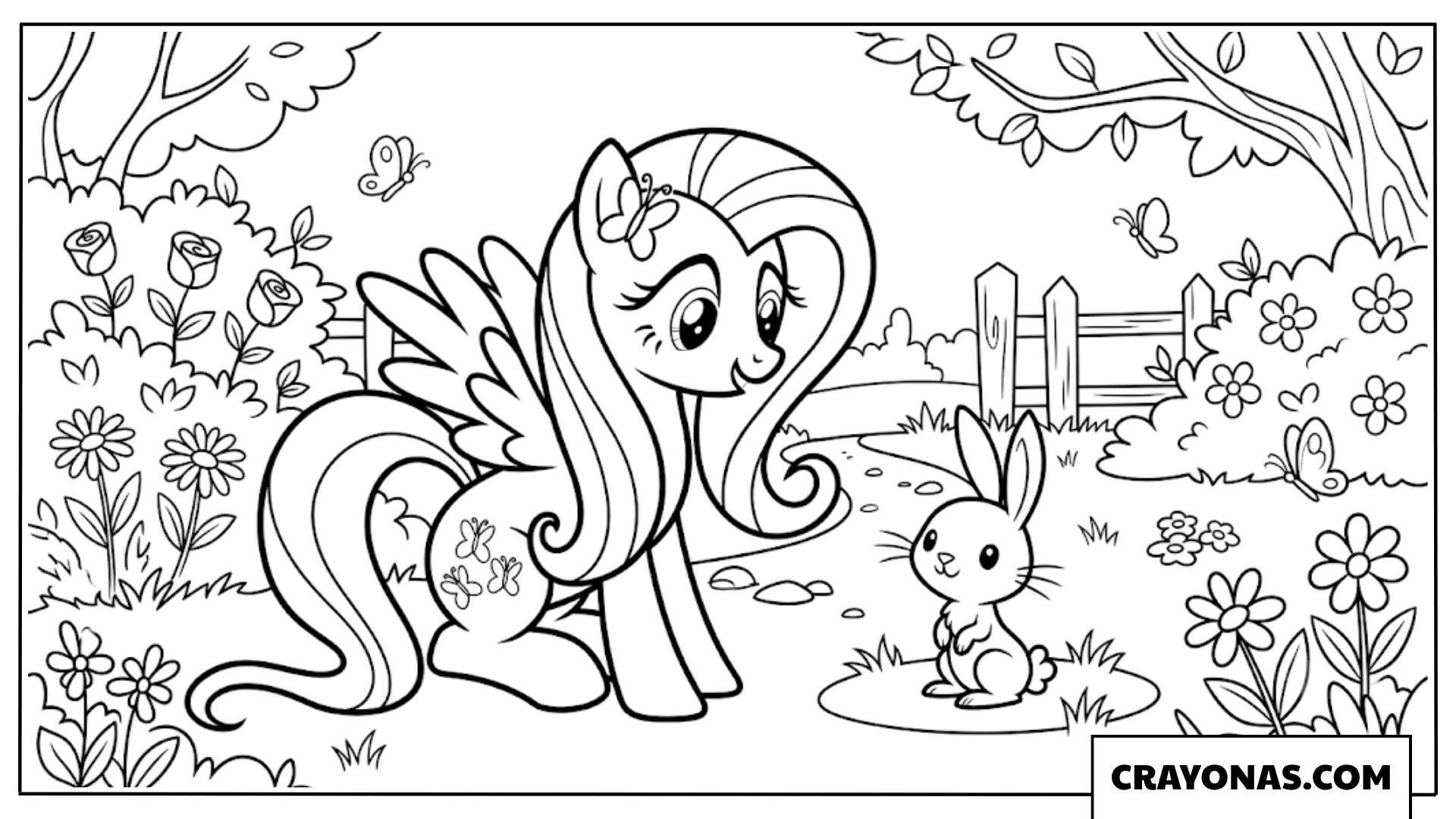 Fluttershy Chatting with Angel Bunny in Garden Coloring Page