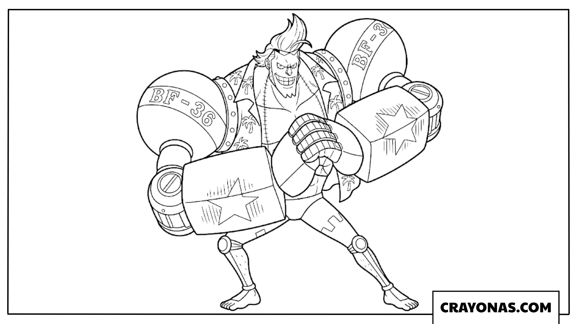 Franky Posing With Giant Robotic Cyborg Arms Coloring Page