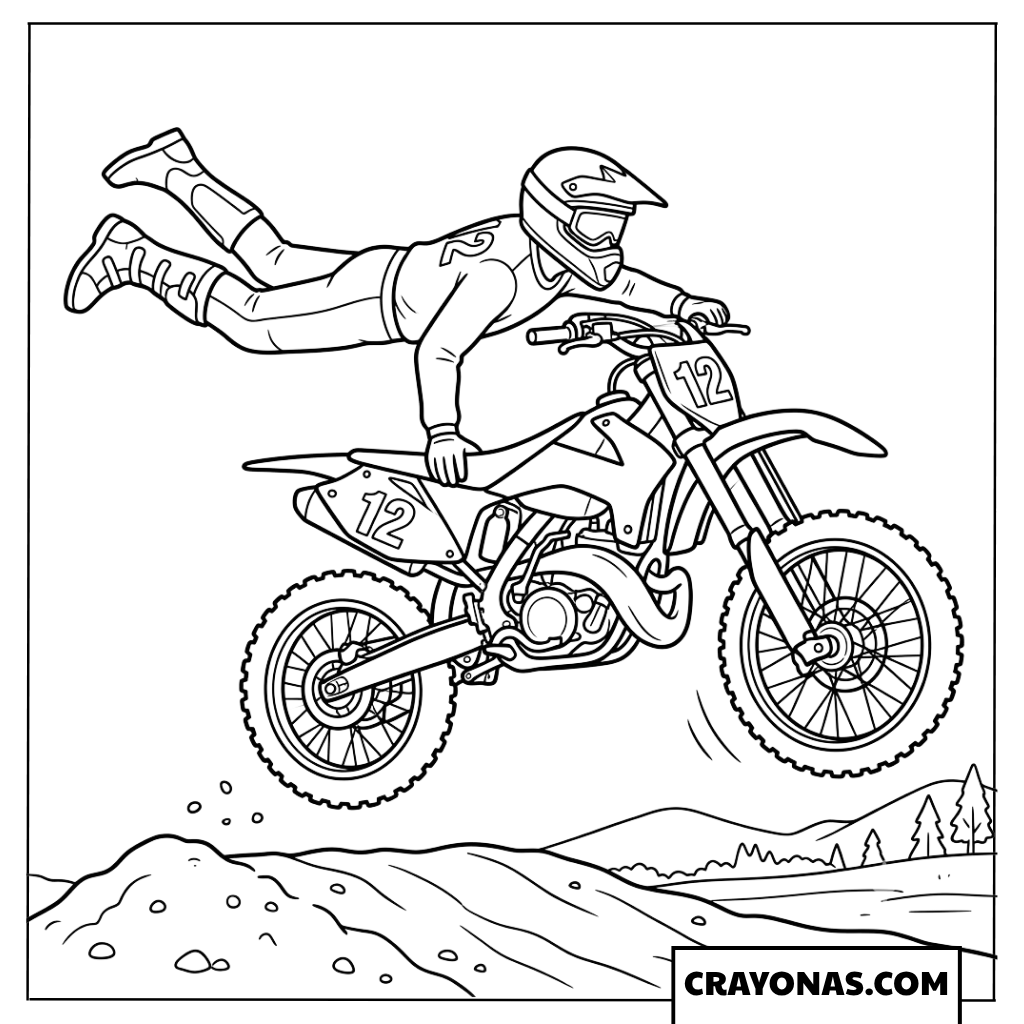 Freestyle Dirt Bike Heart Attack Stunt Coloring Page