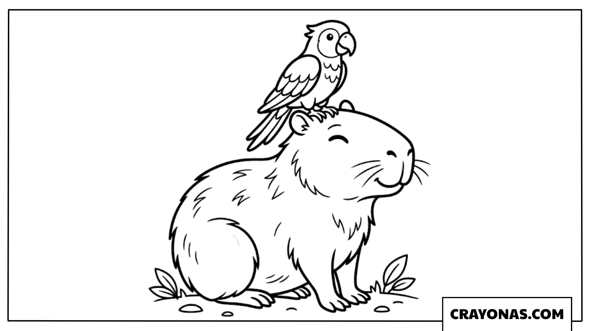 Friendly Capybara with Cute Bird on Head Coloring Page