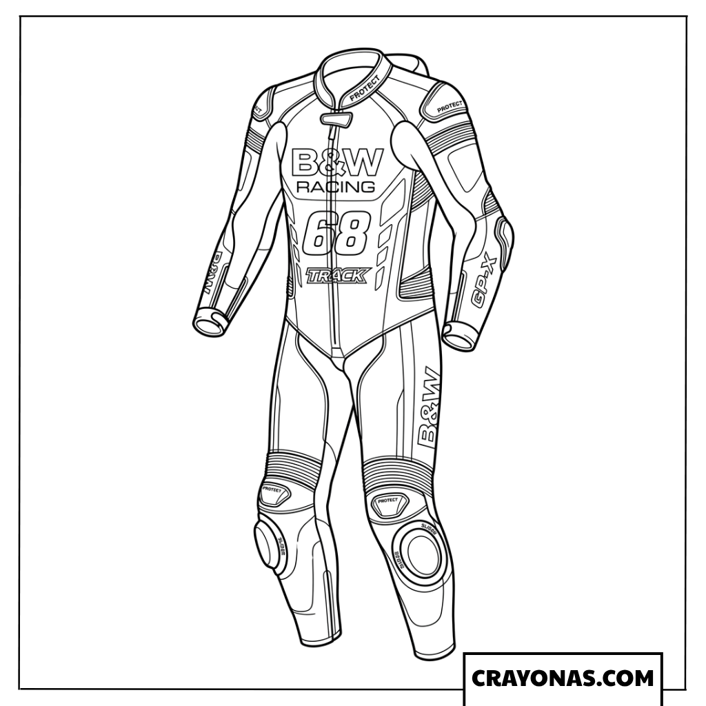 Full Body Professional Motorcycle Racing Suit Coloring Page