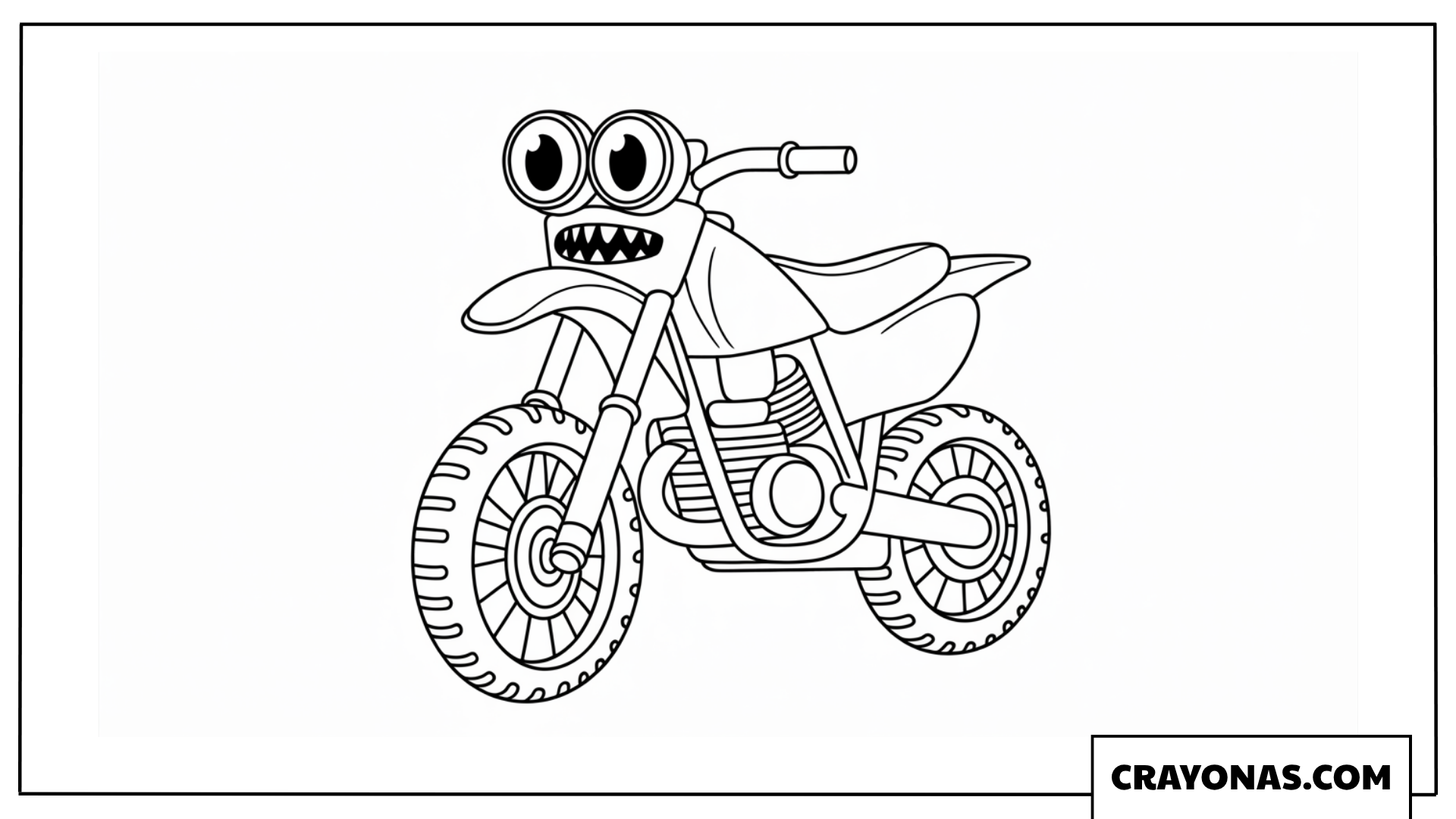 Funny Monster Face Cartoon Dirt Bike Coloring Page